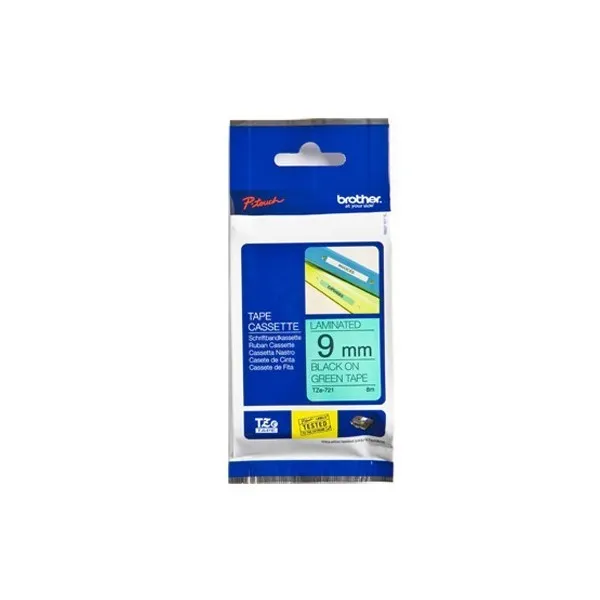 ORIGINALE Brother Nastro Nero su verde TZe-721 TZ-721 9 mm x 8 m laminato - immagine 1