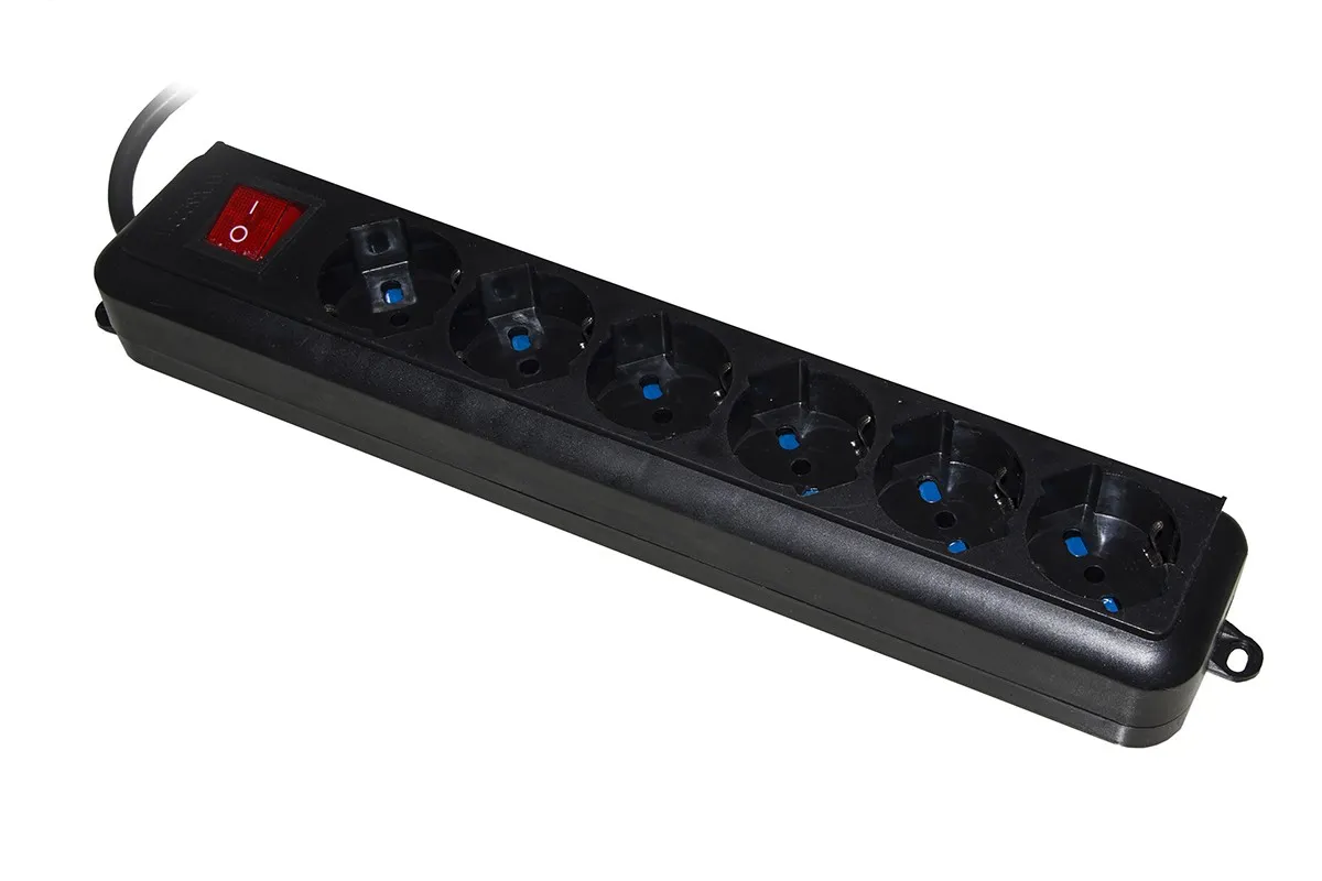 Presa Multipla Link 6 Schuko Con Interruttore Cavo 15Mt Nera - immagine 1