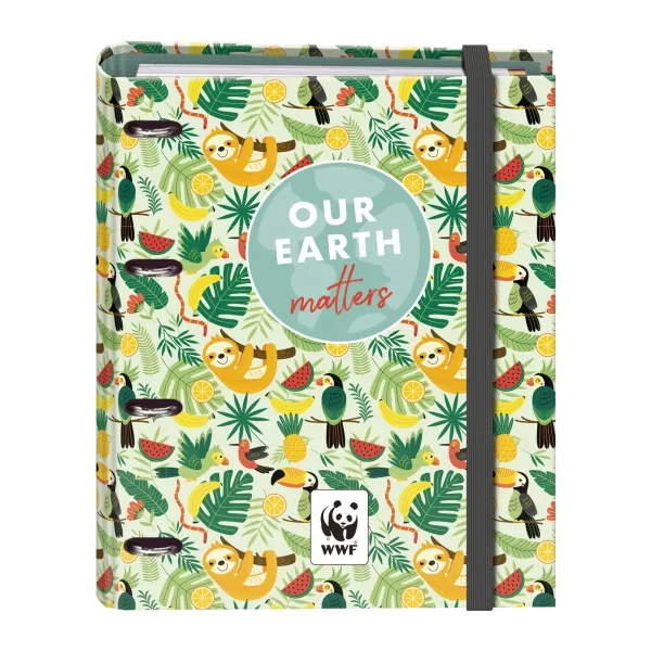 Raccoglitore ad anelli Dohe WWF Tropic da 35 mm con 4 anelli misti e ricarica da 100 fogli - Formato Folio - Chiusura elastica - Include 4 divisori e busta in polipropilene - immagine 1