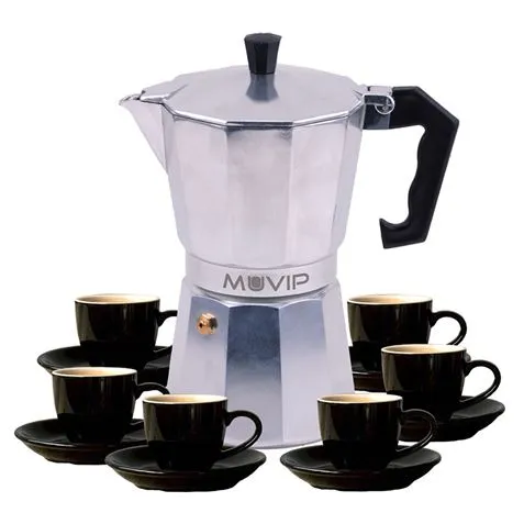 Caffettiera in alluminio Muvip MV0604 - Capacità 6 tazze - Manico ergonomico in bachelite resistente al calore - Adatta a piani cottura elettrici in ceramica a gas e a induzione - Colore alluminio - immagine 1