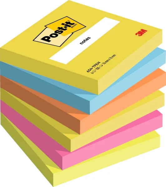 Post-it Confezione da 6 blocchi da 100 foglietti adesivi riposizionabili - Forma quadrata - 76x76 mm - Colori assortiti - immagine 1