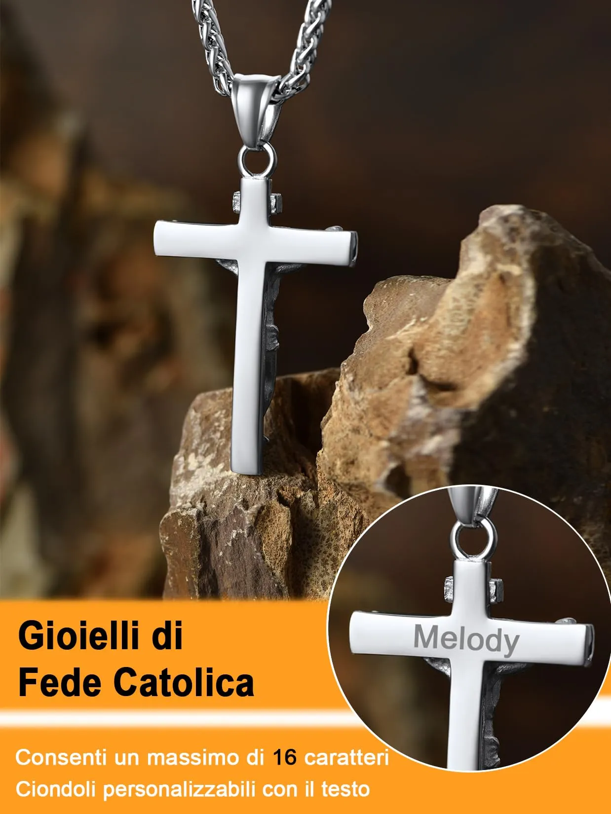 U7 Crocifisso Collana Uomo + Catena Spiga Acciaio Inossidabile 55+5cm - immagine 5