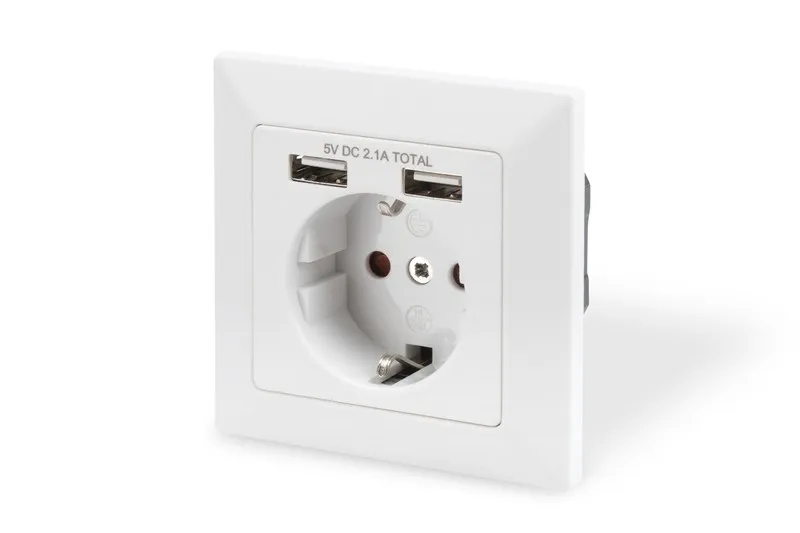 Presa A Muro Shuko Con 2 Prese Usb 5 Volt 21A - immagine 1