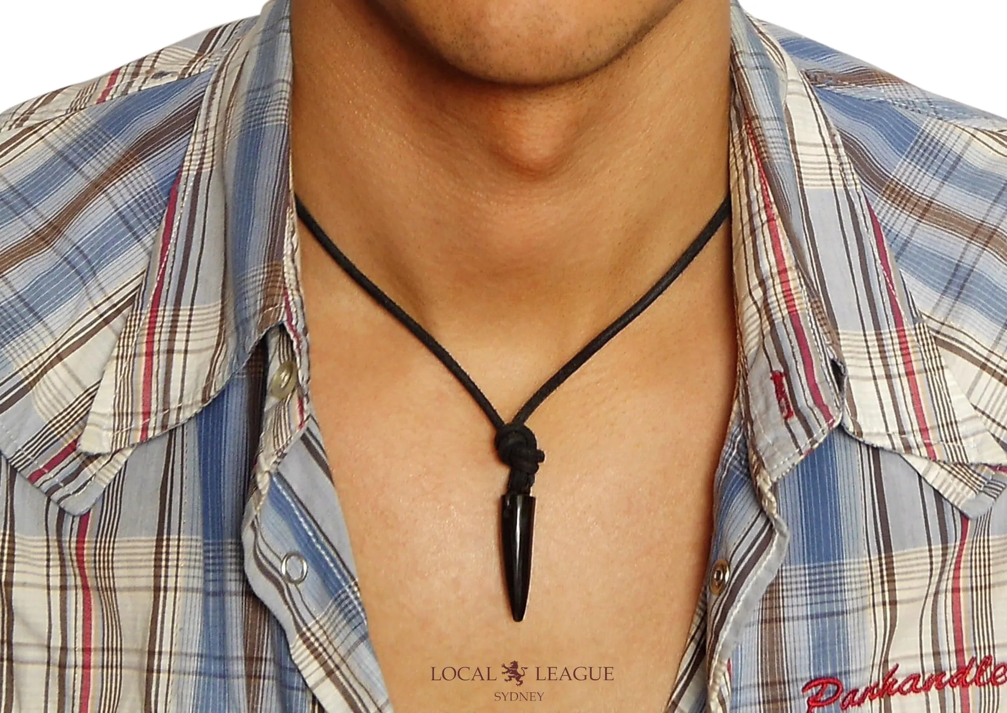 LOCAL LEAGUE Collana in Pelle da Uomo con Pendente a forma di Zanna di Animale DENTE NERO (imitazione) Corda Perizoma Regolabile con Cordino Invecchiato per Fidanzato SPIAGGIA Surf Festa - immagine 5