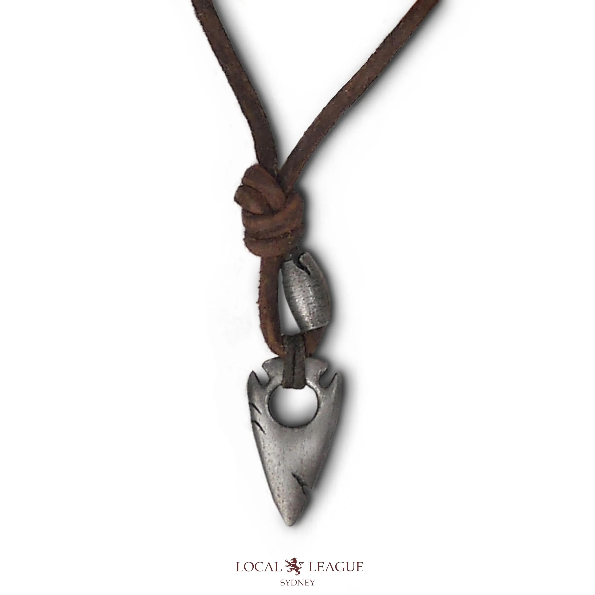 LOCAL LEAGUE Collana con Cordino in Pelle da Uomo con Pendente in Metallo con PUNTA DI FRECCIA Stile Tribale del Cacciatore Corda Marrone Invecchiata Regolabile per Fidanzato SURF Festa - immagine 5