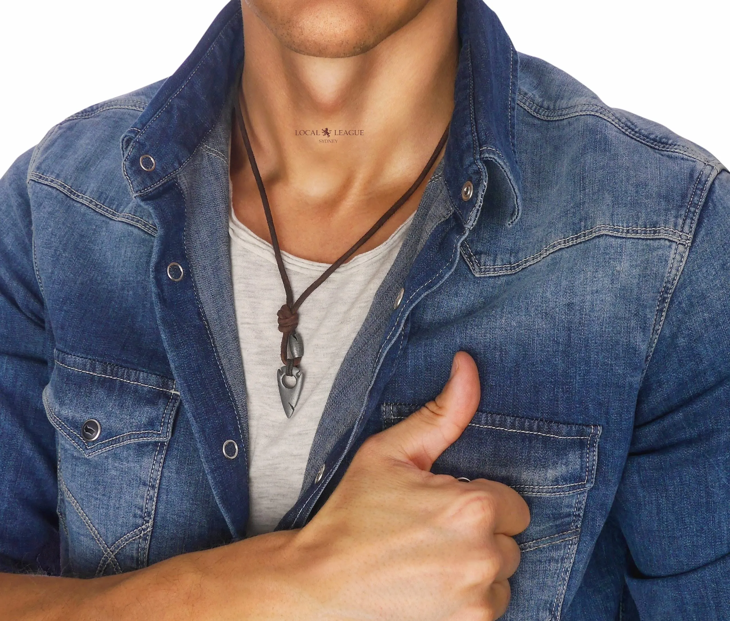 LOCAL LEAGUE Collana con Cordino in Pelle da Uomo con Pendente in Metallo con PUNTA DI FRECCIA Stile Tribale del Cacciatore Corda Marrone Invecchiata Regolabile per Fidanzato SURF Festa - immagine 7