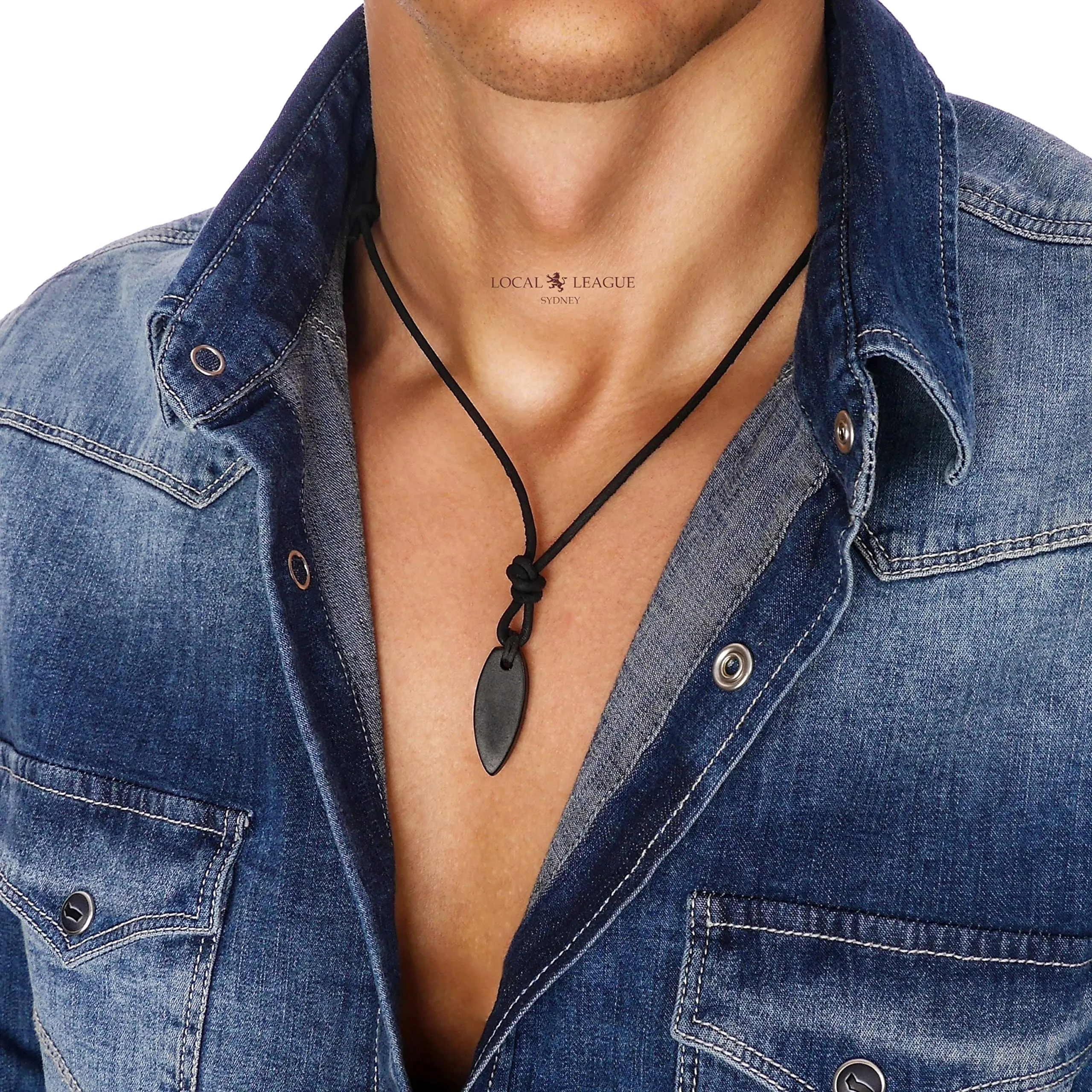 LOCAL LEAGUE Collana in Pelle da Uomo con Pendente Nero TAVOLA DA SURF - Corda Perizoma Regolabile con Cordino Invecchiato per Fidanzato SPIAGGIA Surf Hawaii Festival Festa Vacanza Discoteca - immagine 2