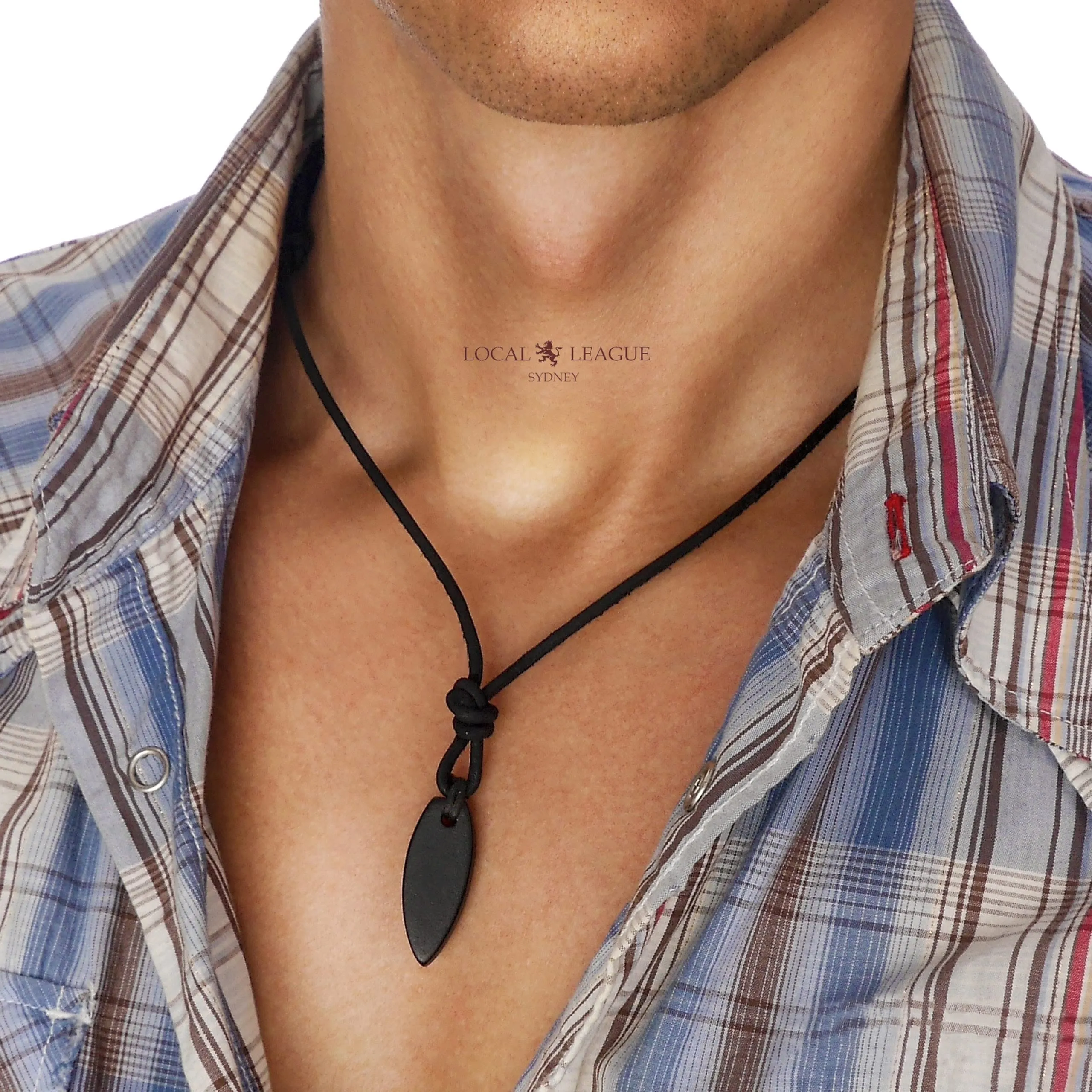 LOCAL LEAGUE Collana in Pelle da Uomo con Pendente Nero TAVOLA DA SURF - Corda Perizoma Regolabile con Cordino Invecchiato per Fidanzato SPIAGGIA Surf Hawaii Festival Festa Vacanza Discoteca - immagine 6