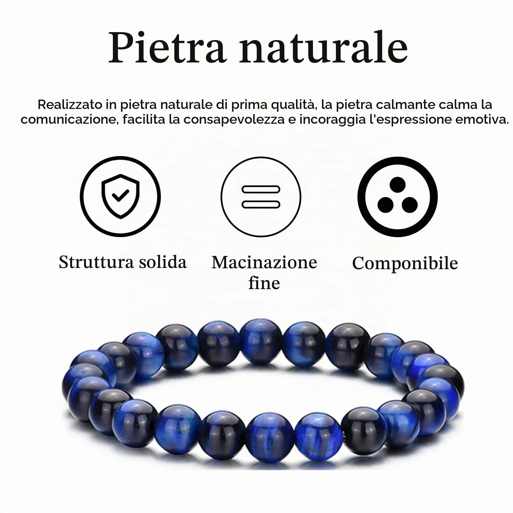 Bracciale Occhio di Tigre per Uomo 8MM Bracciale con Perline in Pietra Naturale Set Braccialetti Elasticizzati in Pietra Lavica Bracciale Regolabile con Perline di Cristallo Nero per Uomo Donna Regali - immagine 7