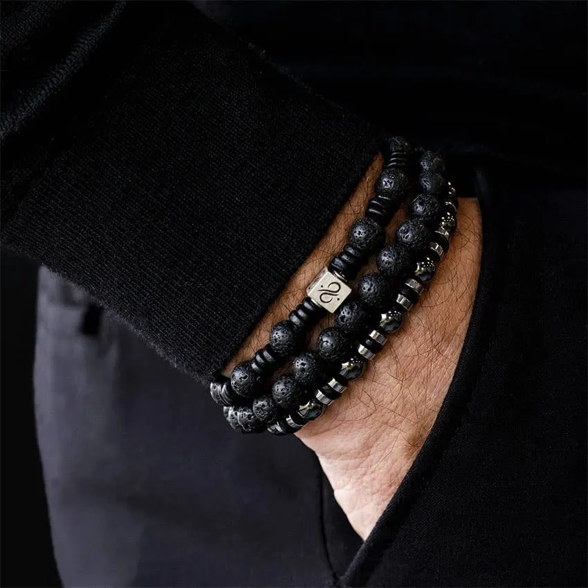 RANKEEF Bracciale Occhio di Tigre per Uomo 8MM Bracciale con Perline in Pietra Naturale Set Braccialetti Elasticizzati in Pietra Lavica Regolabile con Perline di Cristallo Nero per Uomo Donna Regali - immagine 4
