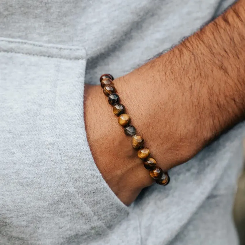 RANKEEF Bracciale Occhio di Tigre per Uomo 8MM Bracciale con Perline in Pietra Naturale Set Braccialetti Elasticizzati in Pietra Lavica Regolabile con Perline di Cristallo Nero per Uomo Donna Regali - immagine 6