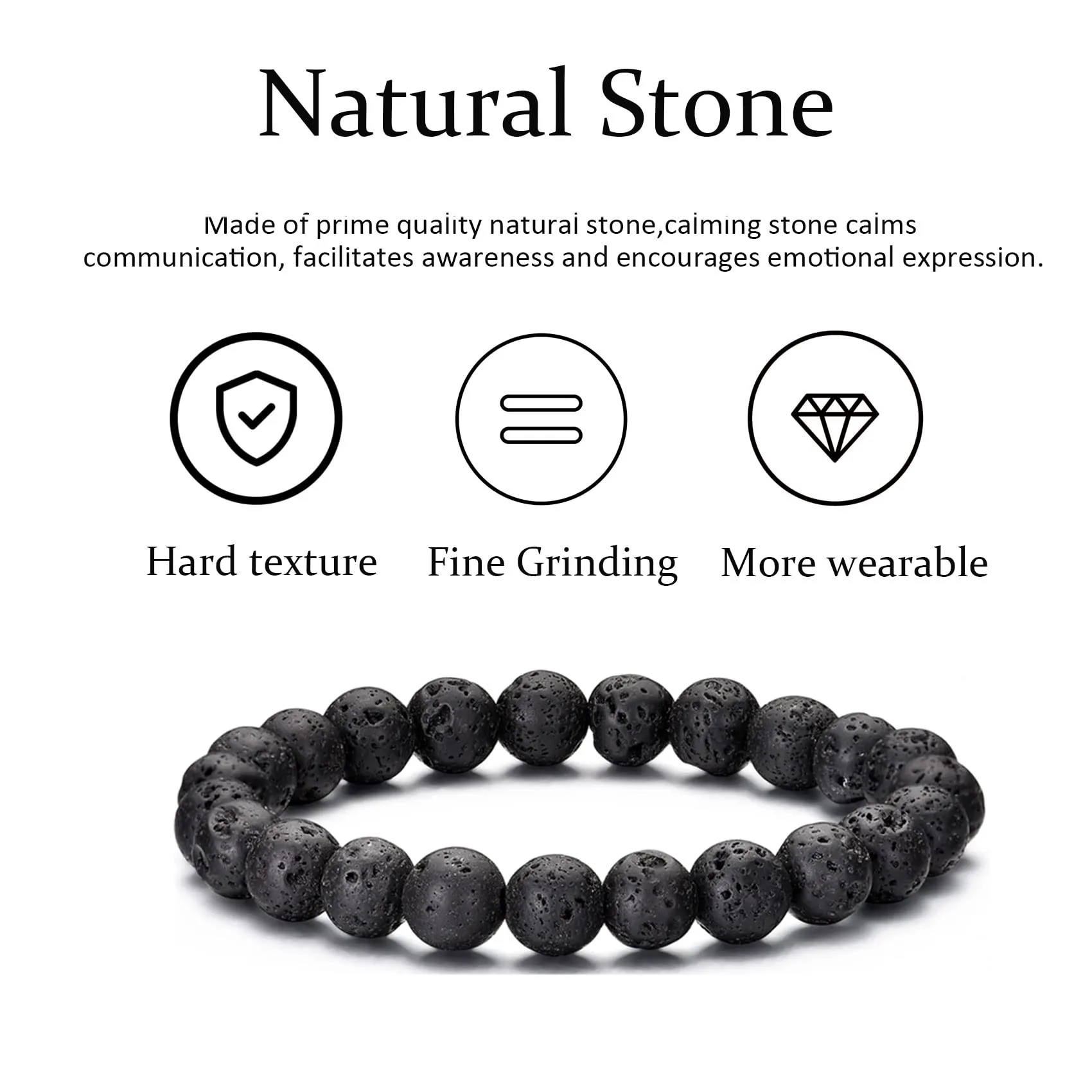 RANKEEF Bracciale Occhio di Tigre per Uomo 8MM Bracciale con Perline in Pietra Naturale Set Braccialetti Elasticizzati in Pietra Lavica Regolabile con Perline di Cristallo Nero per Uomo Donna Regali - immagine 8