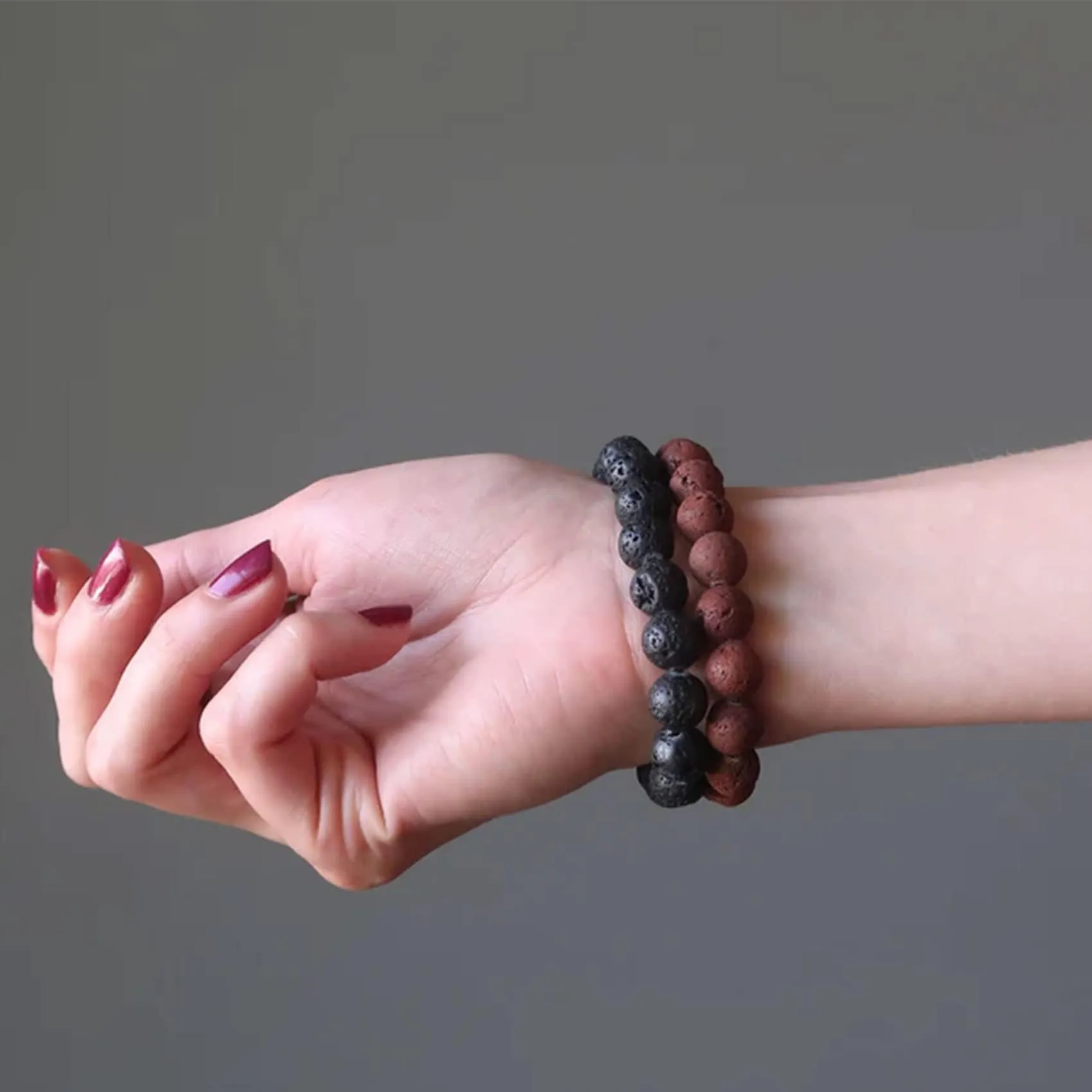 Bracciale Occhio di Tigre 8MM per Uomo e Donna - Set di Braccialetti Elasticizzati in Pietra Lavica e Naturale - Regolabile con Perline di Cristallo Nero - Idea Regalo - immagine 6