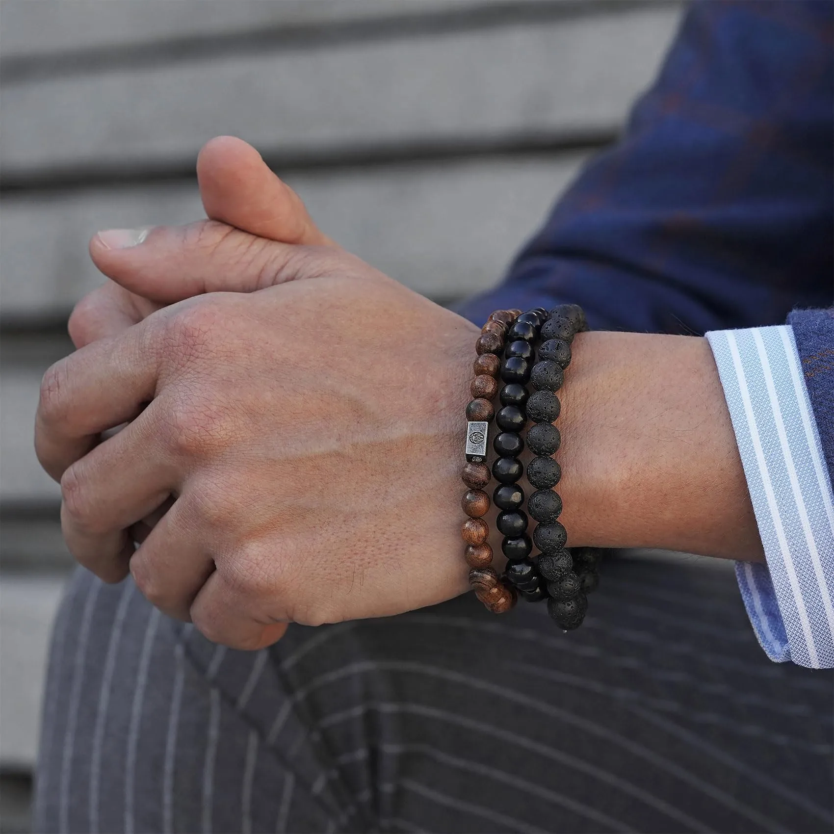 Occhio di Tigre Bracciale per Uomo e Donna con Perline di Cristallo Nero e Pietra Naturale, Regolabile e Elasticizzato - immagine 2