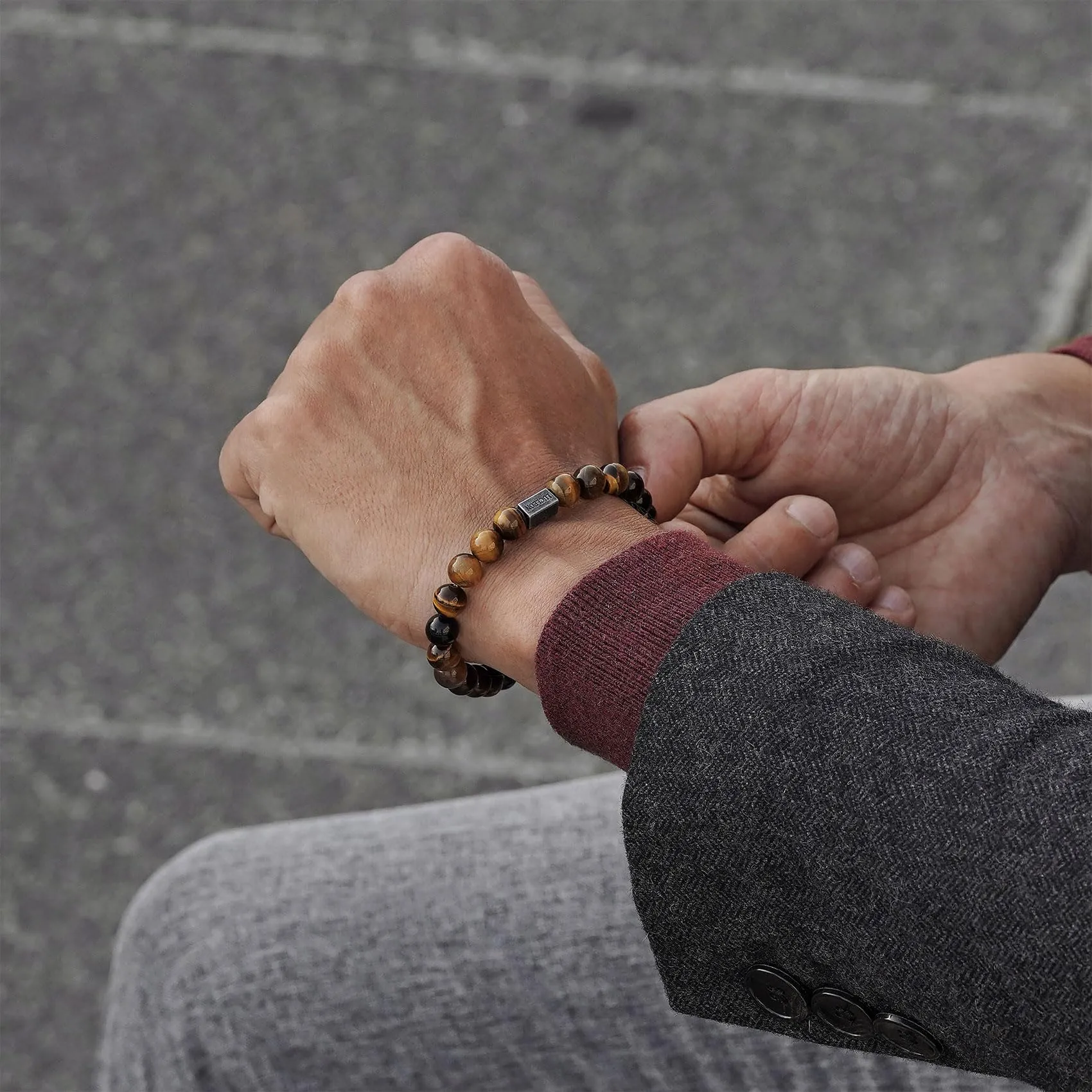 Occhio di Tigre Bracciale per Uomo e Donna con Perline di Cristallo Nero e Pietra Naturale, Regolabile e Elasticizzato - immagine 8
