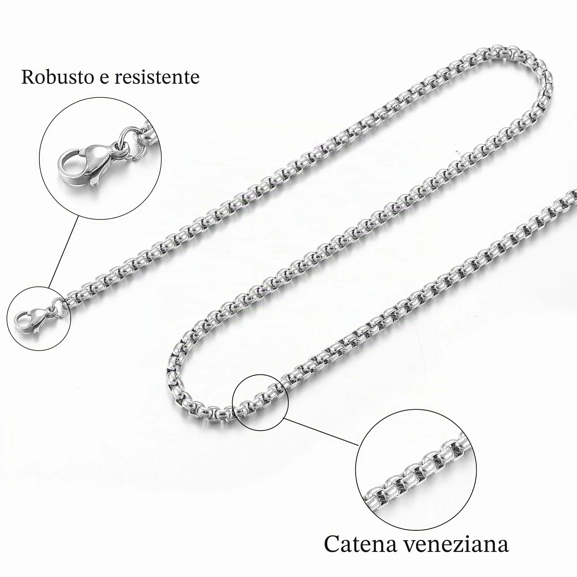 RWQIAN Uomo Collana 50cm Acciaio Inossidabile Donna Argento Catena 3mm - immagine 2