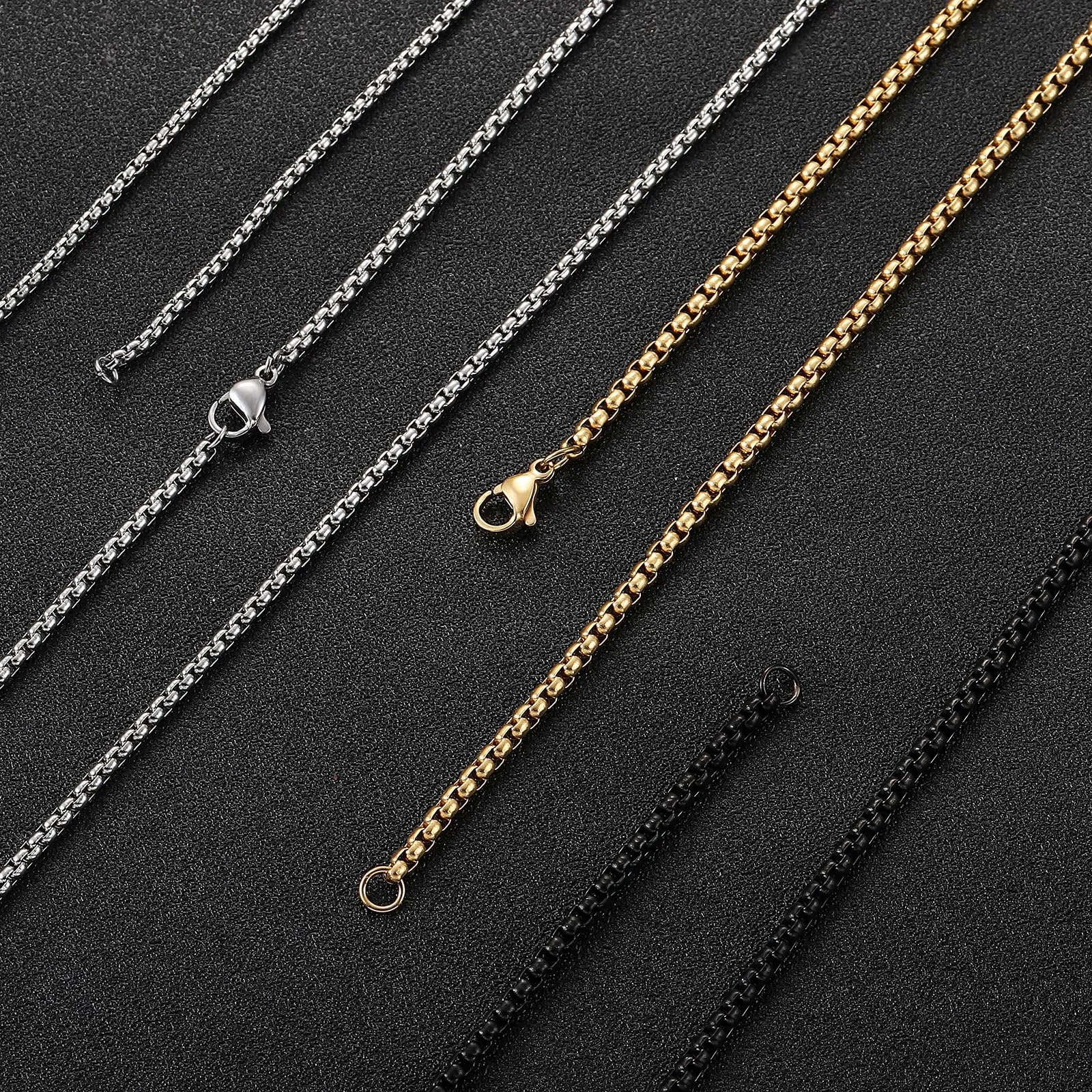 RWQIAN Uomo Collana 70cm Acciaio Inossidabile Donna Nero Catena 4mm - immagine 6