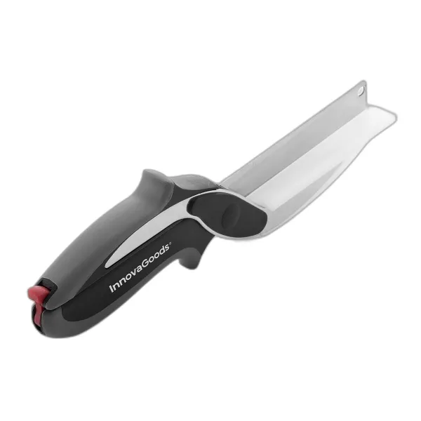 Coltello a forbice Innovagoods con mini tagliere integrato - Impugnatura antiscivolo - Multifunzionale - Blocco di sicurezza - 75x25x3 cm - Argento e nero - immagine 1