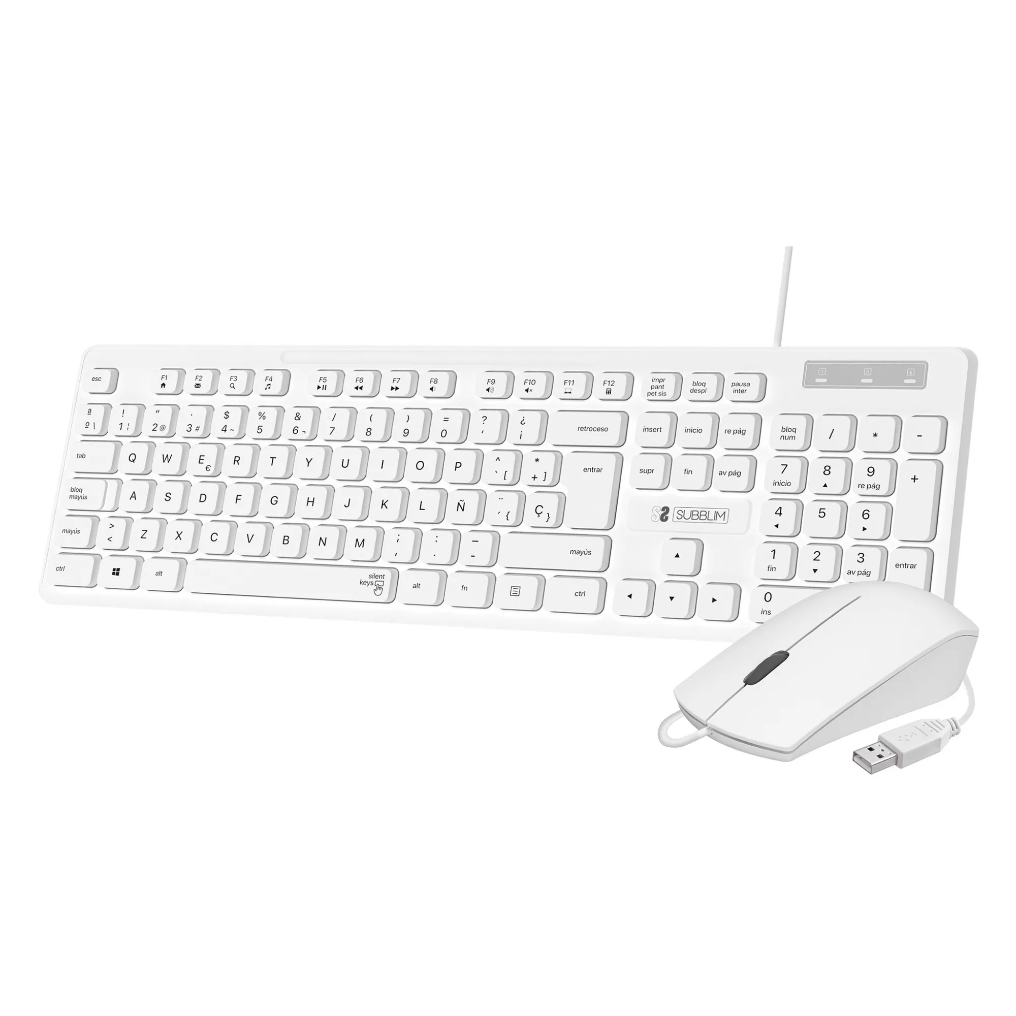 SUBBLIM SUBKBC-CSSK02 tastiera Mouse incluso USB QWERTY Spagnolo Bianco - immagine 1