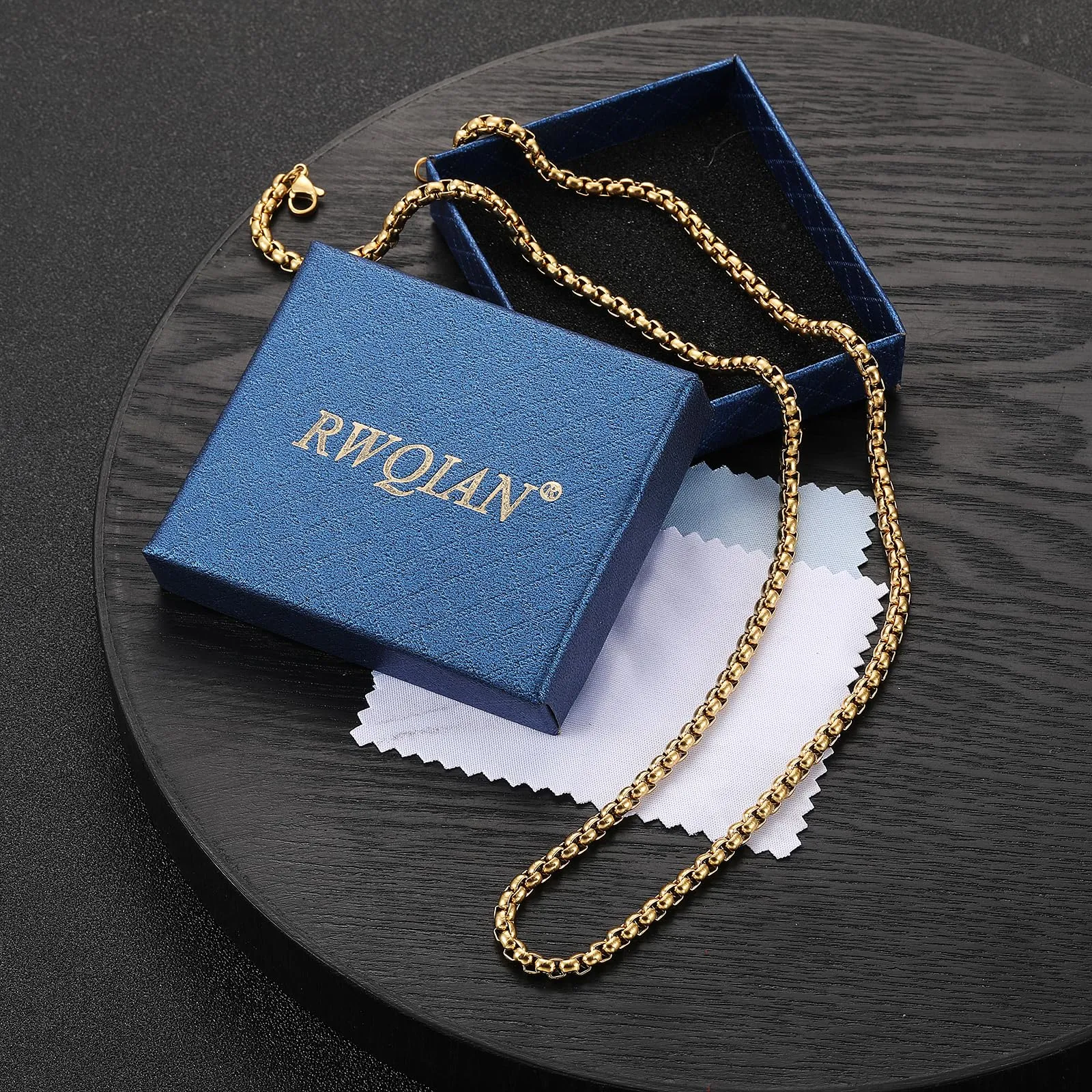 RWQIAN Uomo Collana 50cm Acciaio Inossidabile Donna Oro Catena 3mm - immagine 7