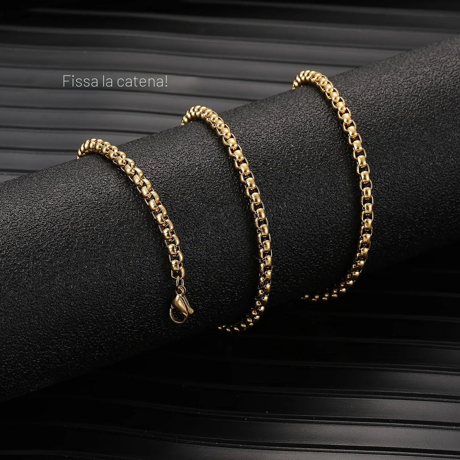 RWQIAN Uomo Collana 60cm Acciaio Inossidabile Donna Oro Catena 3mm - immagine 6