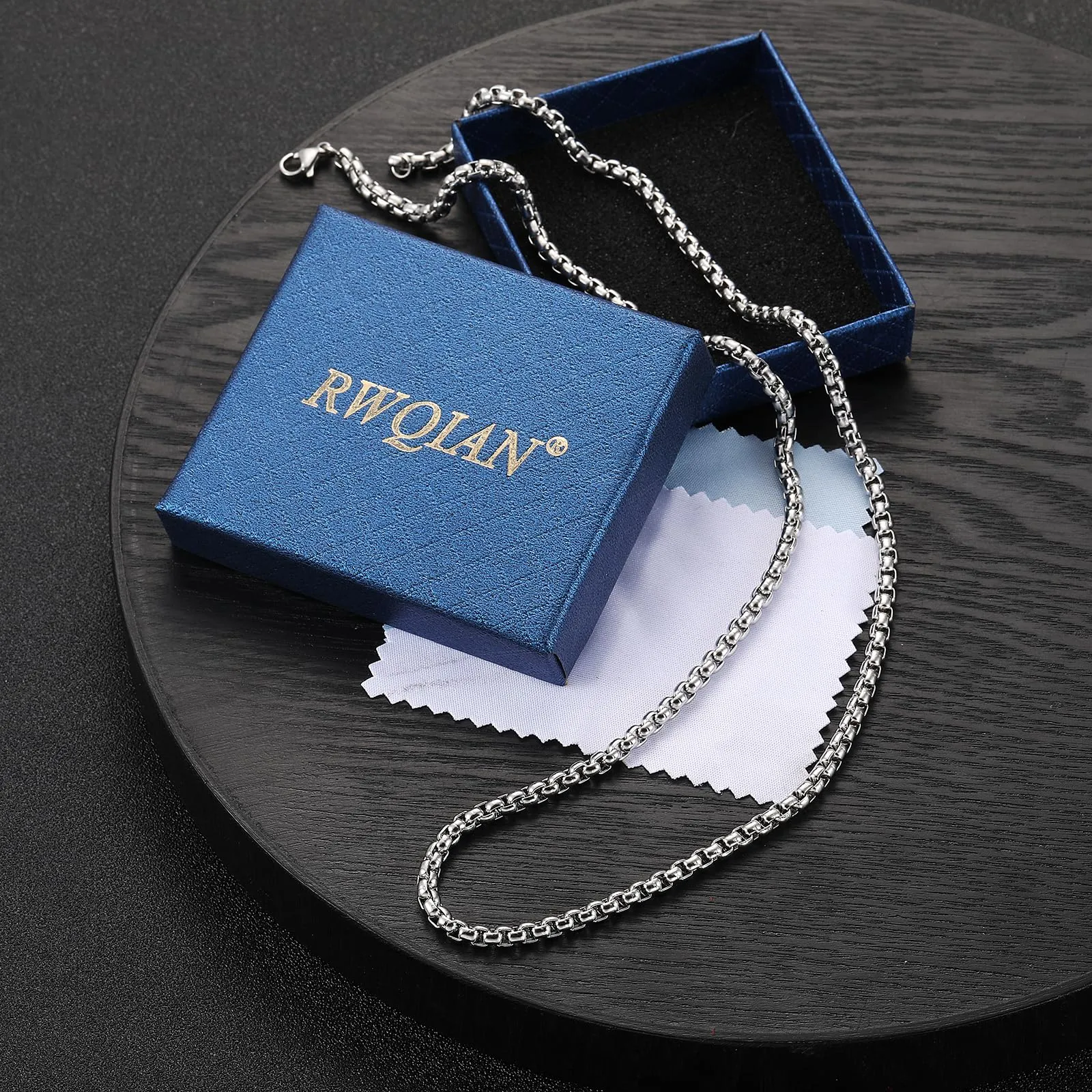 RWQIAN Uomo Collana 45cm Acciaio Inossidabile Donna Argento Catena 4mm - immagine 7