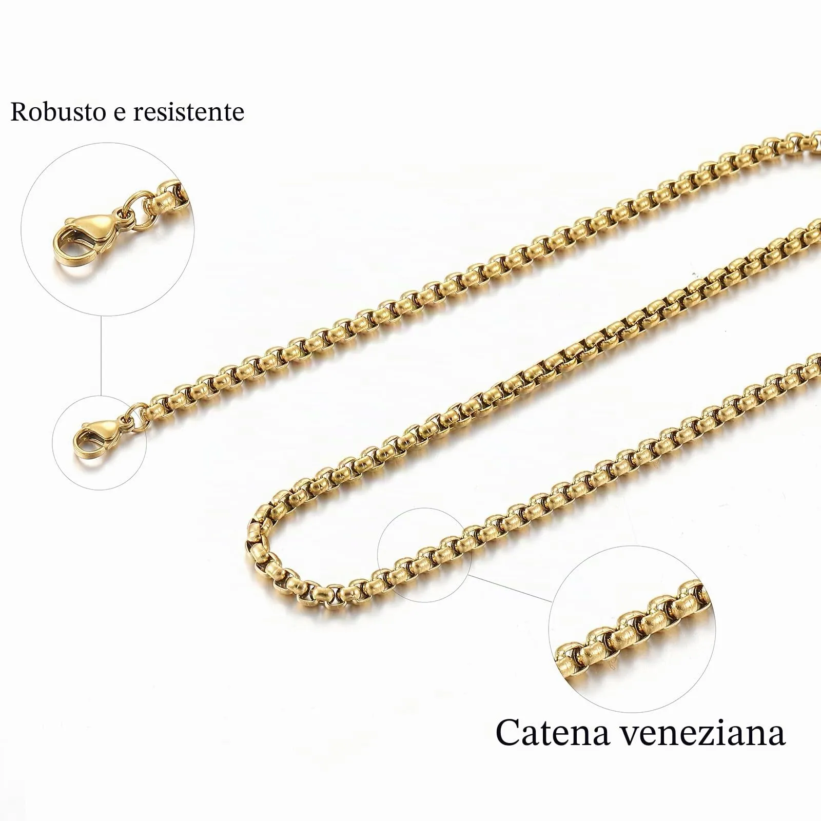 RWQIAN Uomo Collana 50cm Acciaio Inossidabile Donna Oro Catena 4mm - immagine 2