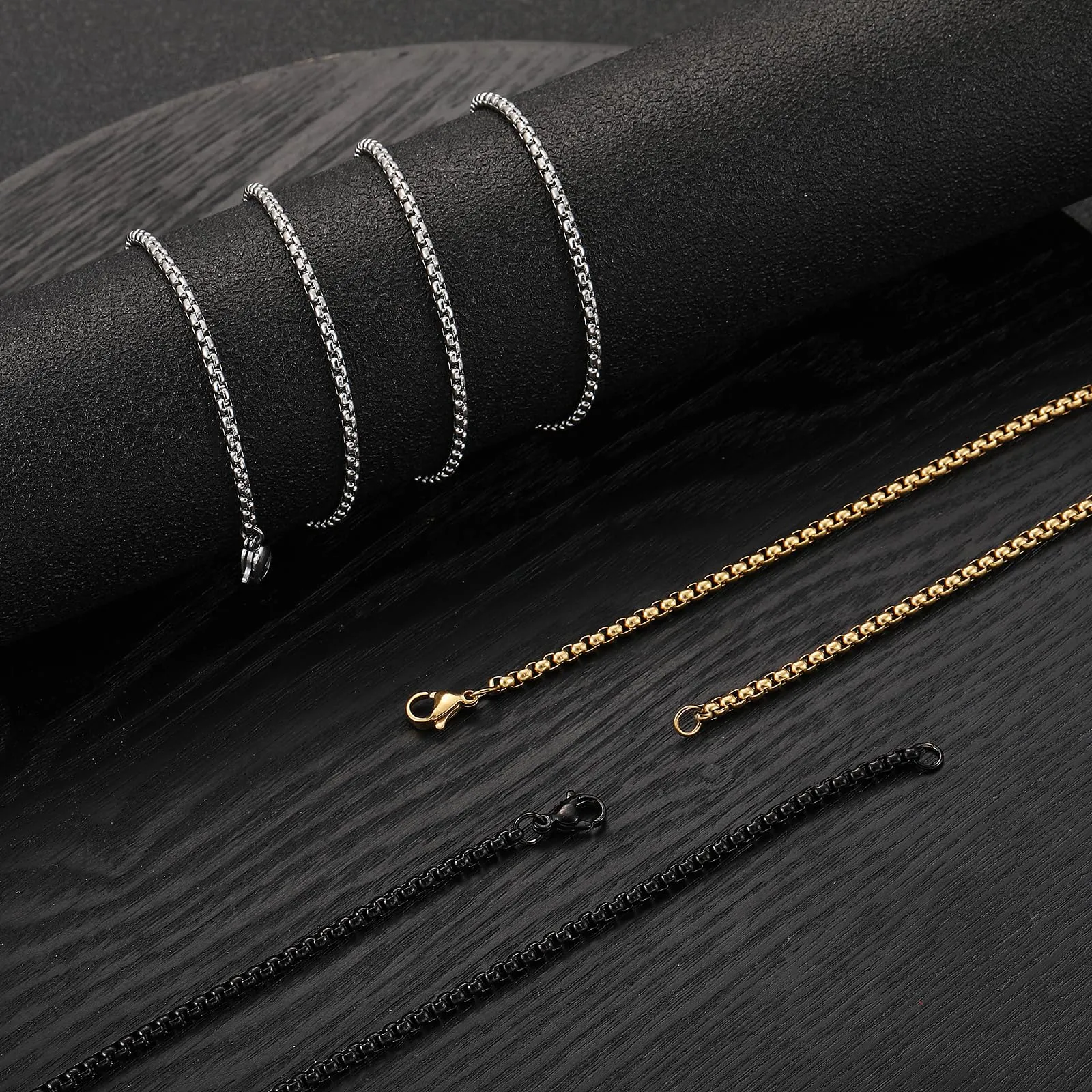 RWQIAN Uomo Collana 50cm Acciaio Inossidabile Donna Oro Catena 4mm - immagine 5