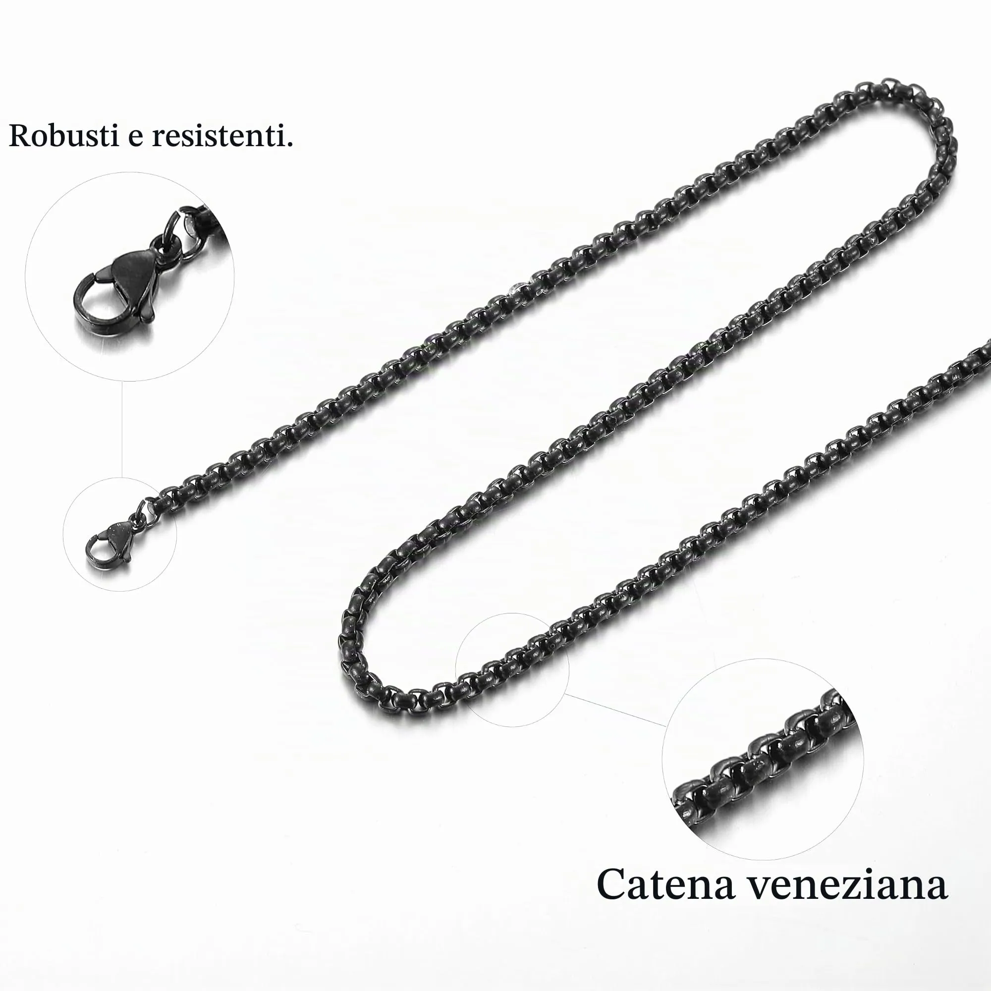 RWQIAN Uomo Collana 45cm Acciaio Inossidabile Donna Nero Catena 2.5mm - immagine 2