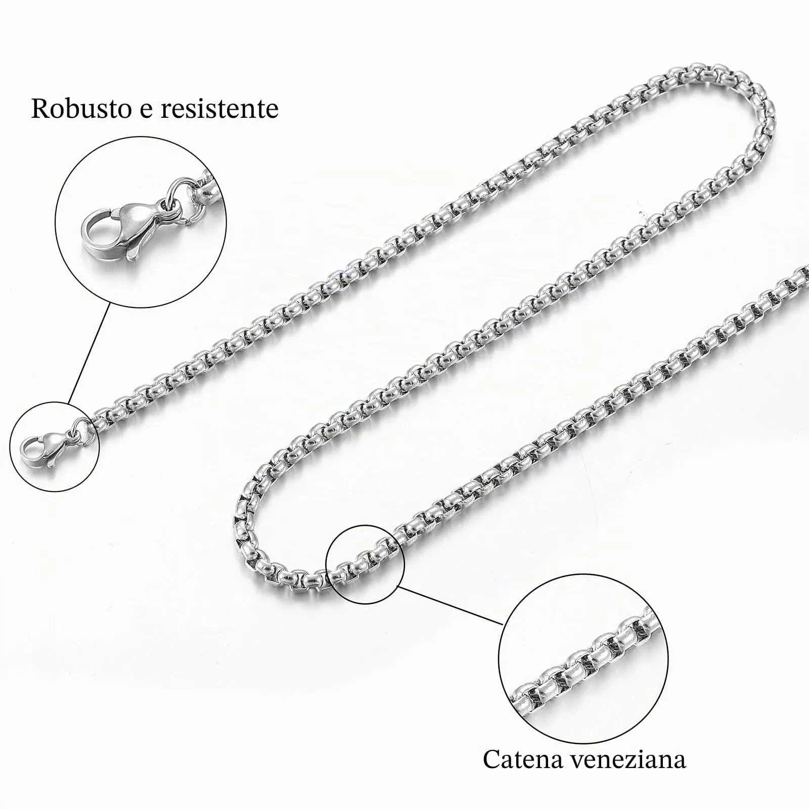 RWQIAN Uomo Collana 60cm Acciaio Inossidabile Donna Argento Catena 2.5mm - immagine 2