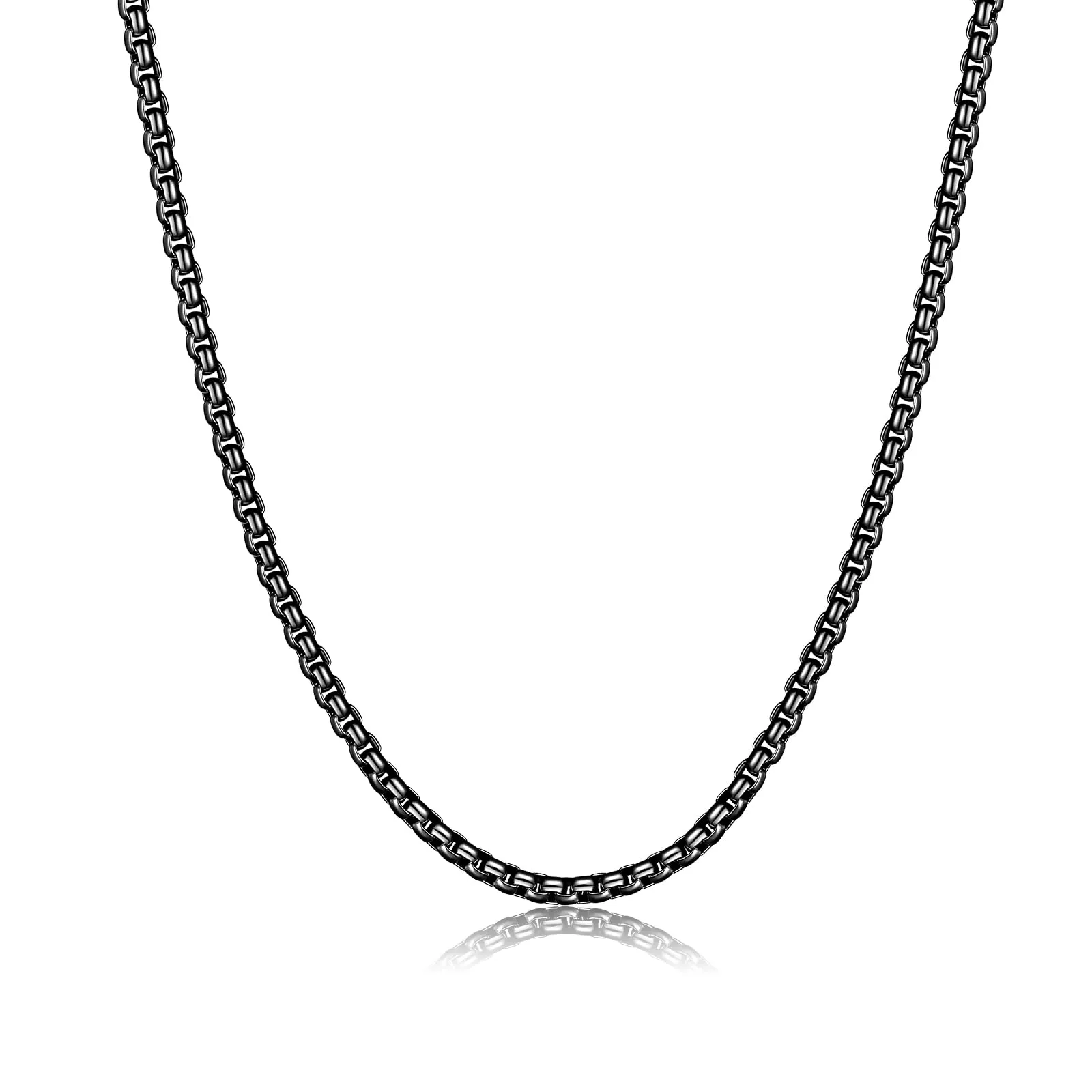 RWQIAN Uomo Collana 55cm Acciaio Inossidabile Donna Nero Catena 4mm - immagine 2