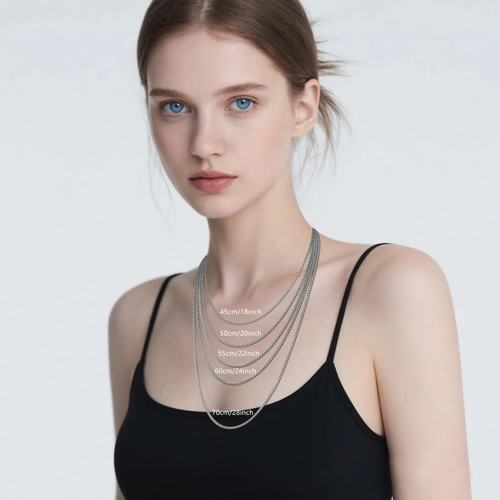 RWQIAN Uomo Collana 55cm Acciaio Inossidabile Donna Argento Catena 2mm - immagine 7