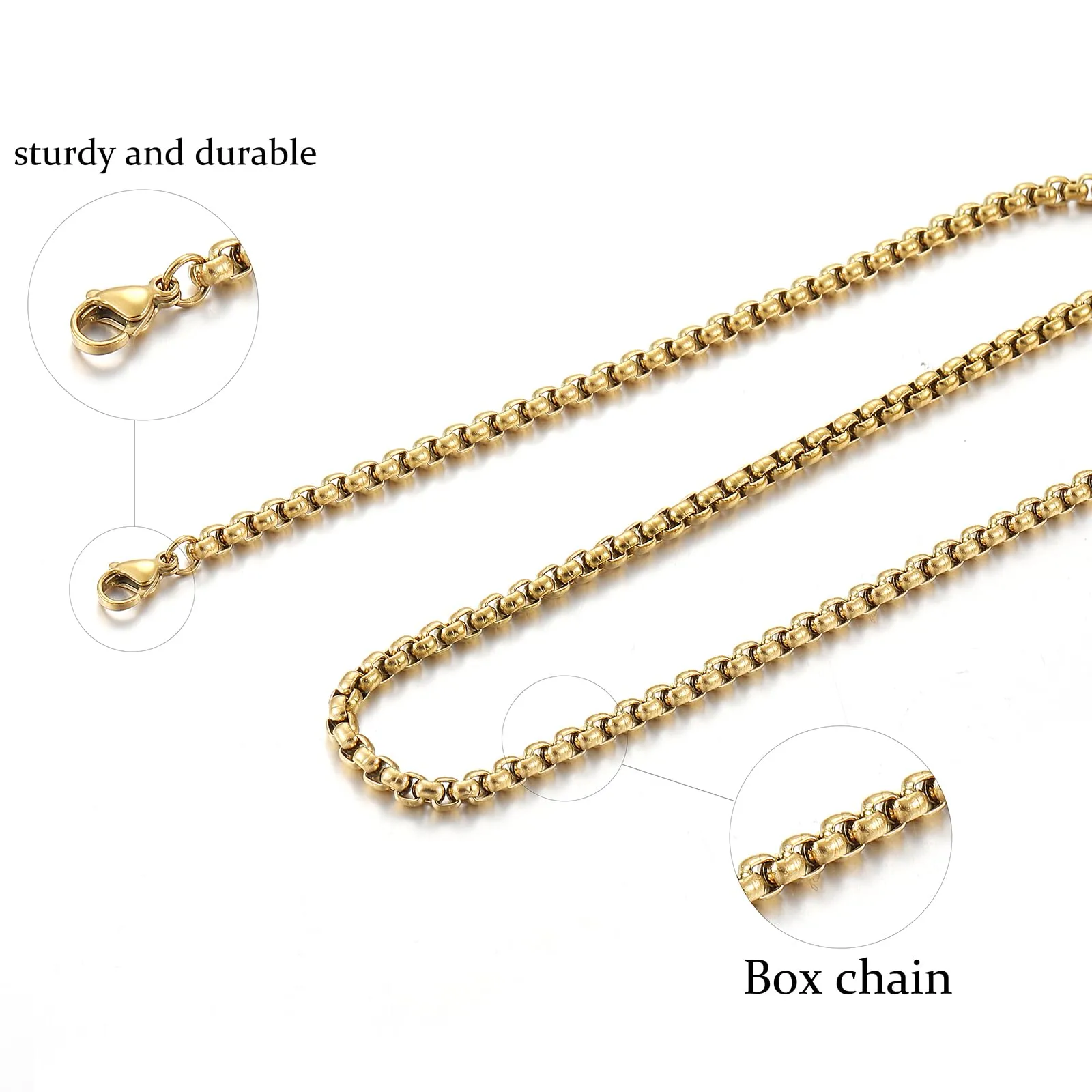 RWQIAN Uomo Collana 65cm Acciaio Inossidabile Donna Oro Catena 3mm - immagine 2