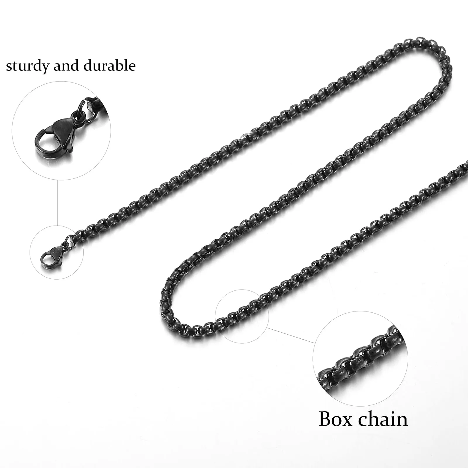 RWQIAN Uomo Collana 65cm Acciaio Inossidabile Donna Nero Catena 2mm - immagine 2