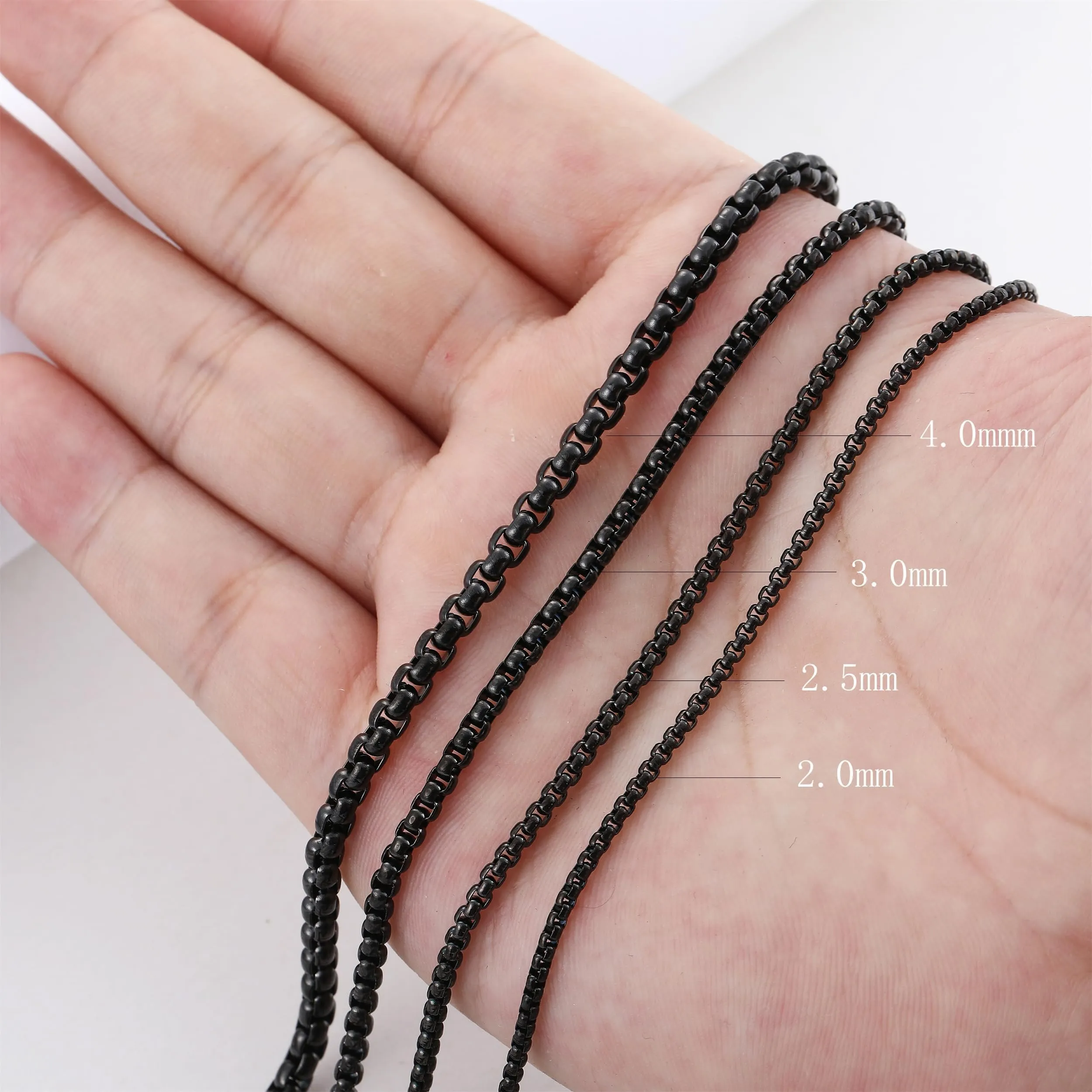 RWQIAN Uomo Collana 65cm Acciaio Inossidabile Donna Nero Catena 3mm - immagine 3