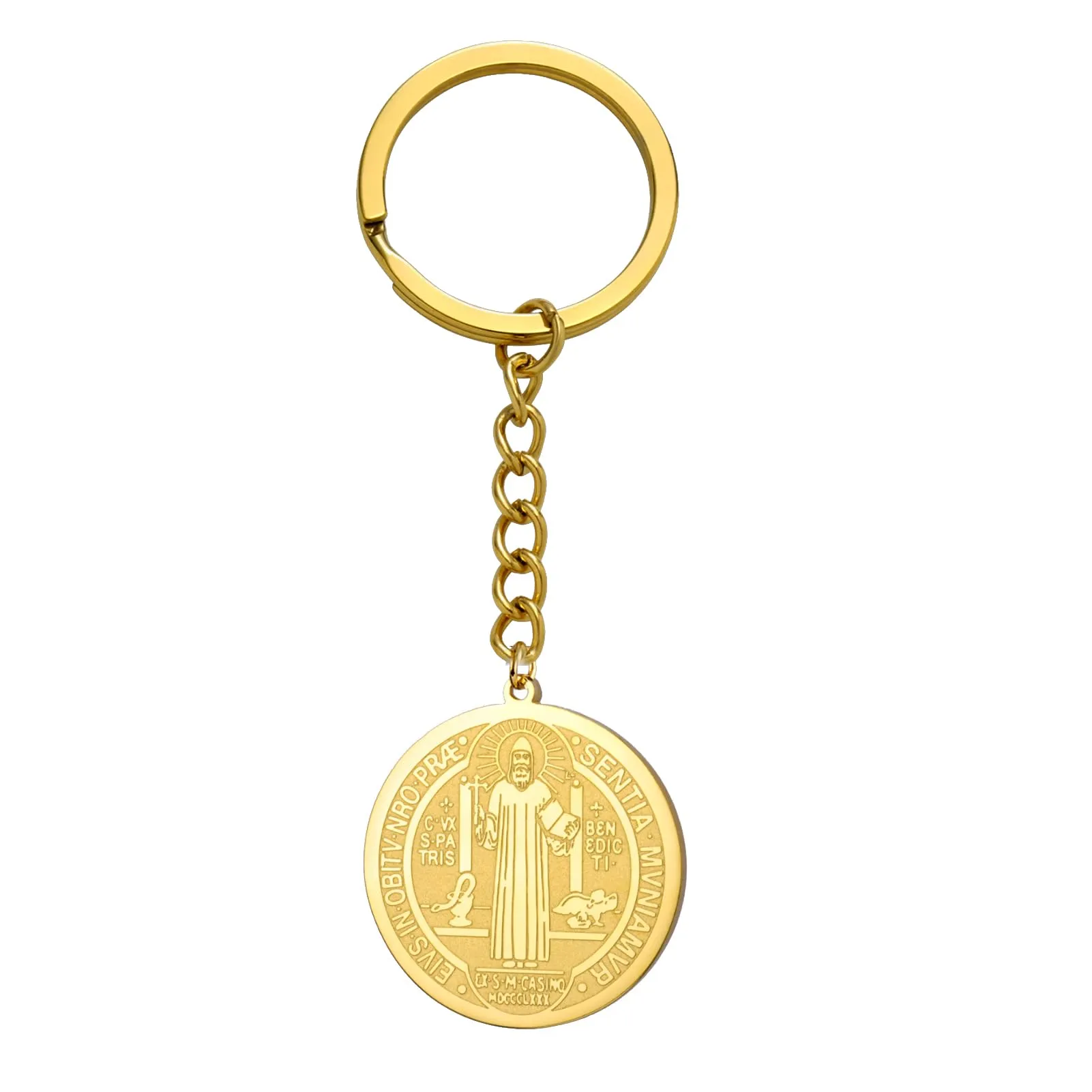 Amaxer Collana di San Benedetto di Nursia per donne, medagliette di protezione religiosa, amuleto, collana per donne e uomini (Portachiavi-Oro) - immagine 1