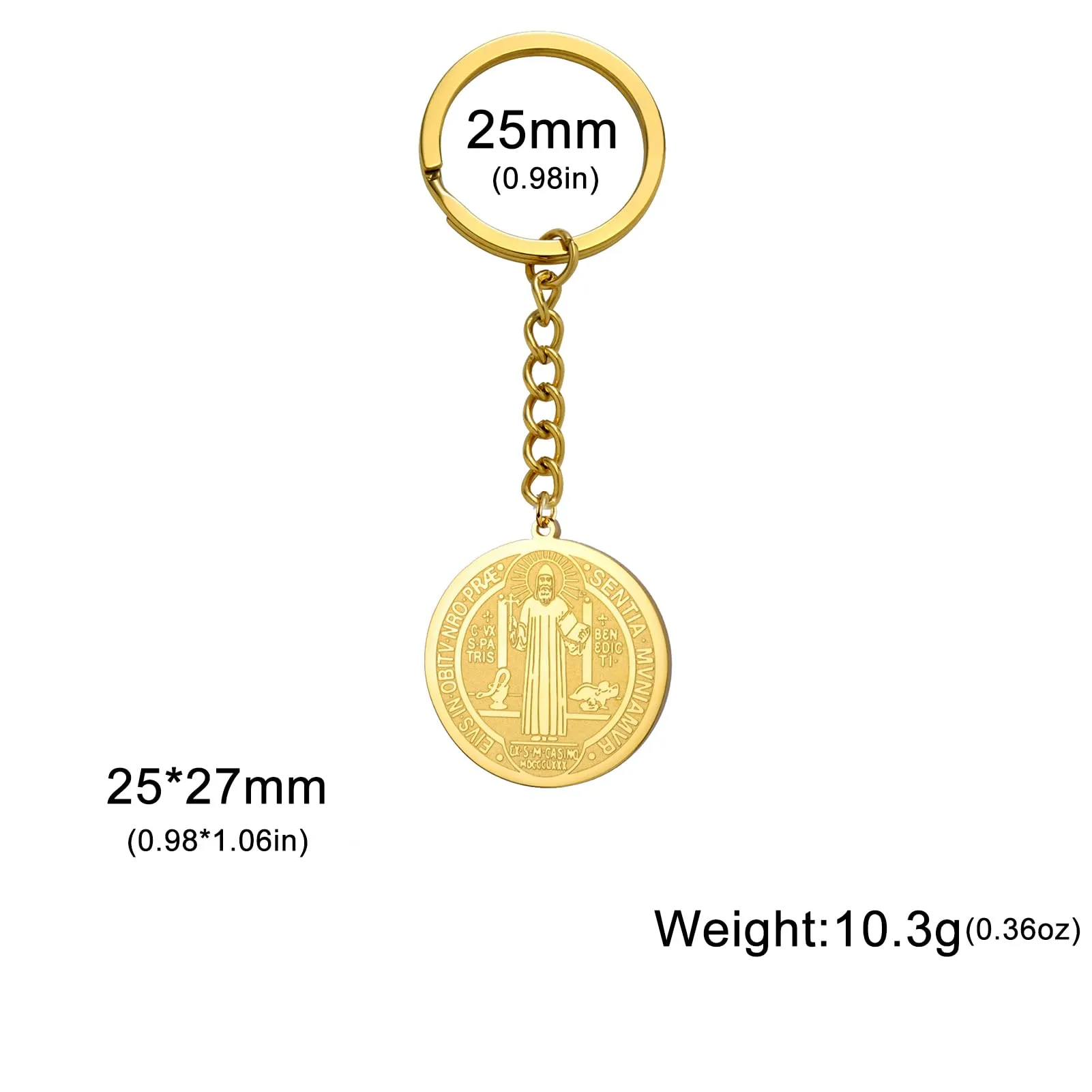 Amaxer Collana di San Benedetto di Nursia per donne, medagliette di protezione religiosa, amuleto, collana per donne e uomini (Portachiavi-Oro) - immagine 6