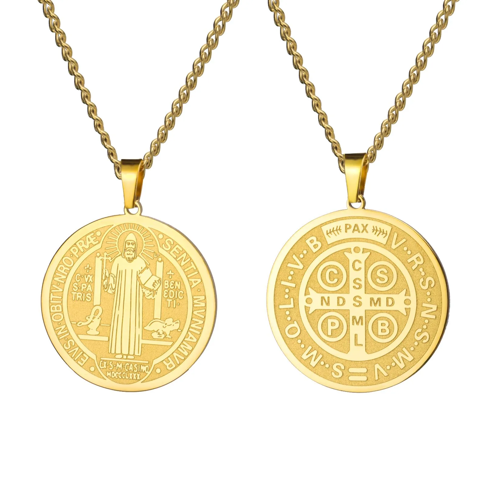 Amaxer Collana di San Benedetto di Nursia per donne, medagliette di protezione religiosa, amuleto, collana per donne e uomini (Oro) - immagine 1