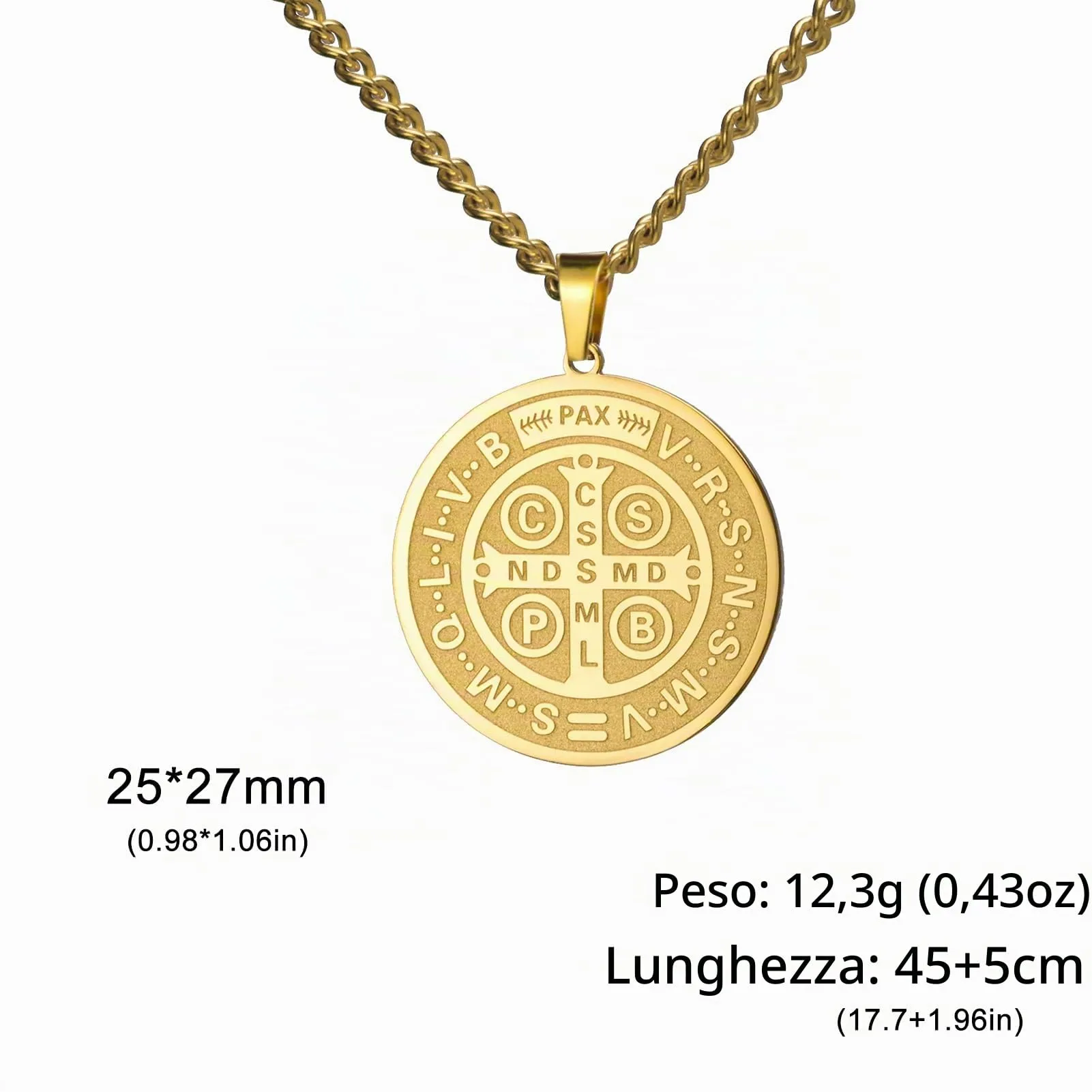 Amaxer Collana di San Benedetto di Nursia per donne, medagliette di protezione religiosa, amuleto, collana per donne e uomini (Oro) - immagine 6