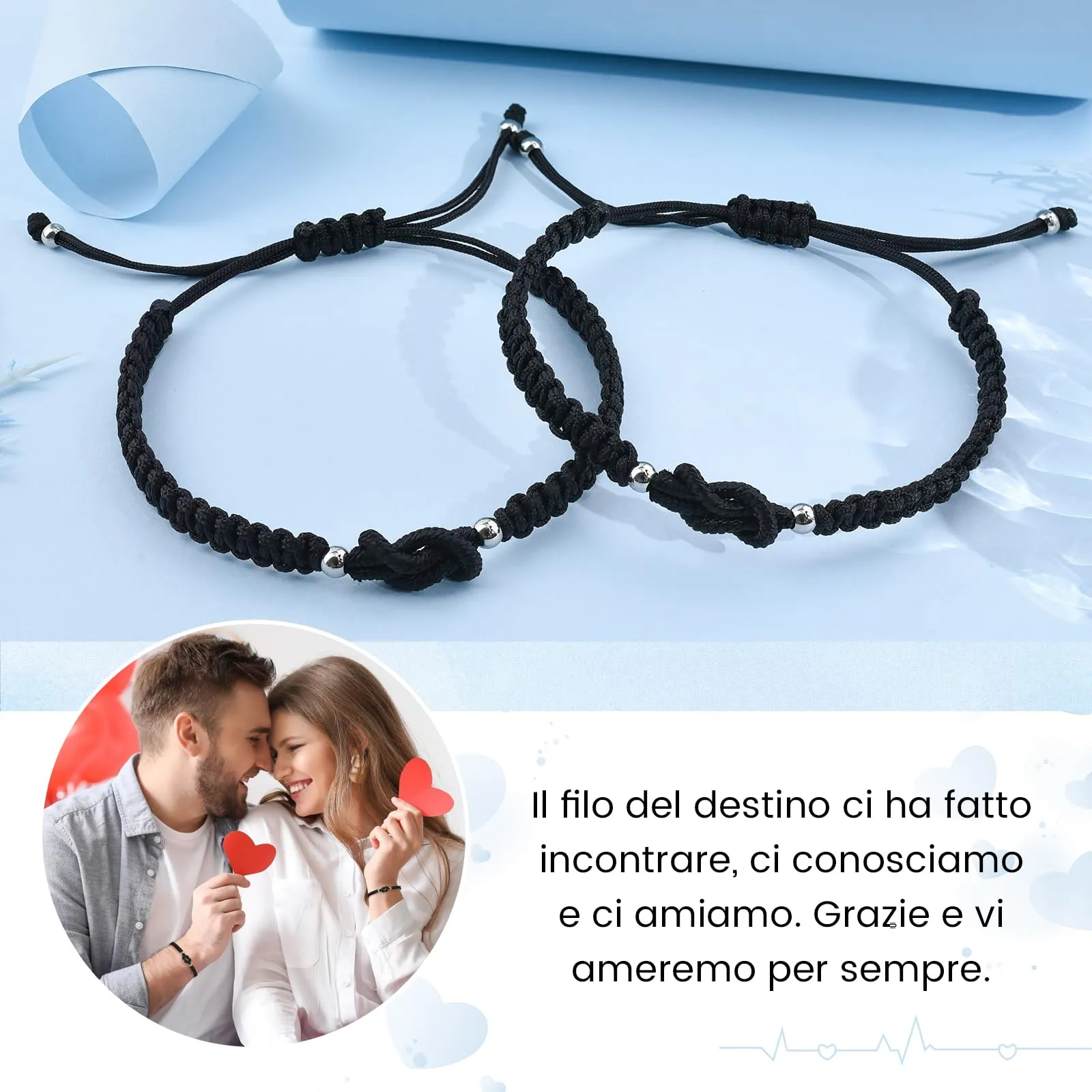MANVEN Bracciali Coppia Regali di Coppia Bracciale Portafortuna Tibetano San Valentino Regalo per Coppie Fidanzate Fidanzata Donna Uomo Bracciale Corrispondenza Anniversario Compleanno Natale - immagine 2