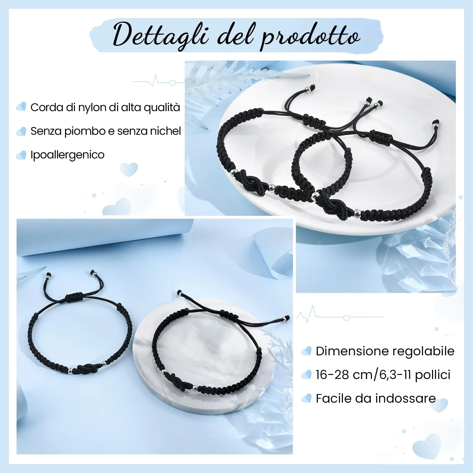 MANVEN Bracciali Coppia Regali di Coppia Bracciale Portafortuna Tibetano San Valentino Regalo per Coppie Fidanzate Fidanzata Donna Uomo Bracciale Corrispondenza Anniversario Compleanno Natale - immagine 3