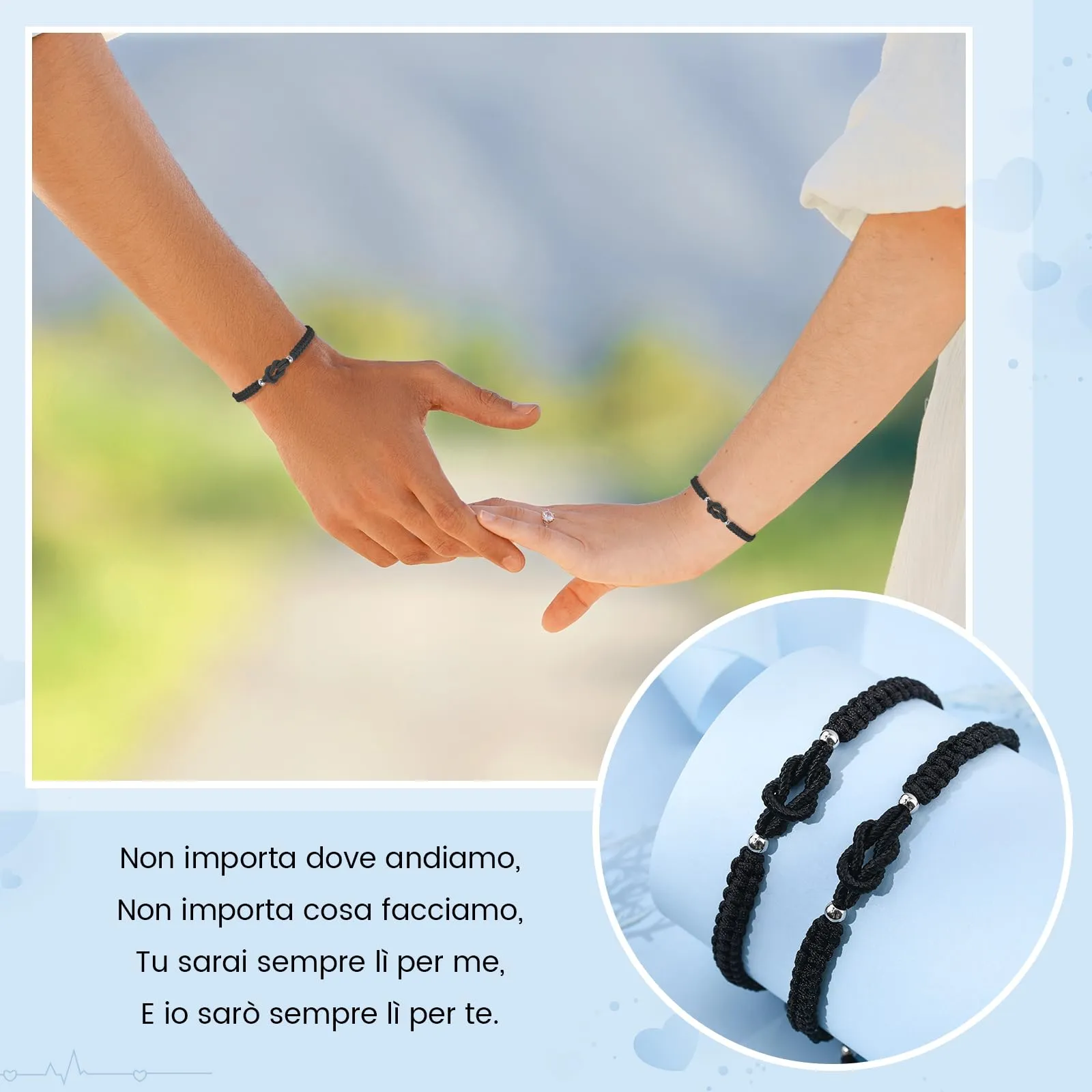 MANVEN Bracciali Coppia Regali di Coppia Bracciale Portafortuna Tibetano San Valentino Regalo per Coppie Fidanzate Fidanzata Donna Uomo Bracciale Corrispondenza Anniversario Compleanno Natale - immagine 4