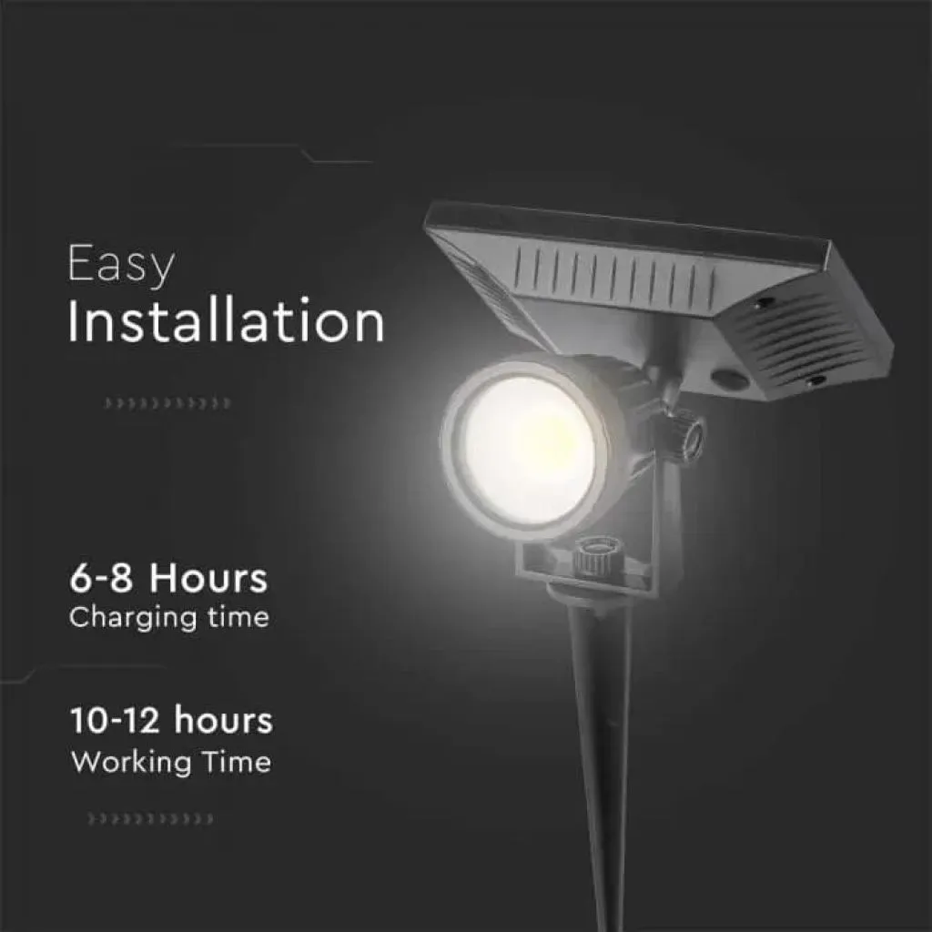 V-TAC Faretto LED da Giardino con Picchetto Colore Nero Con Pannello Solare 2W 4000K IP65 - immagine 1