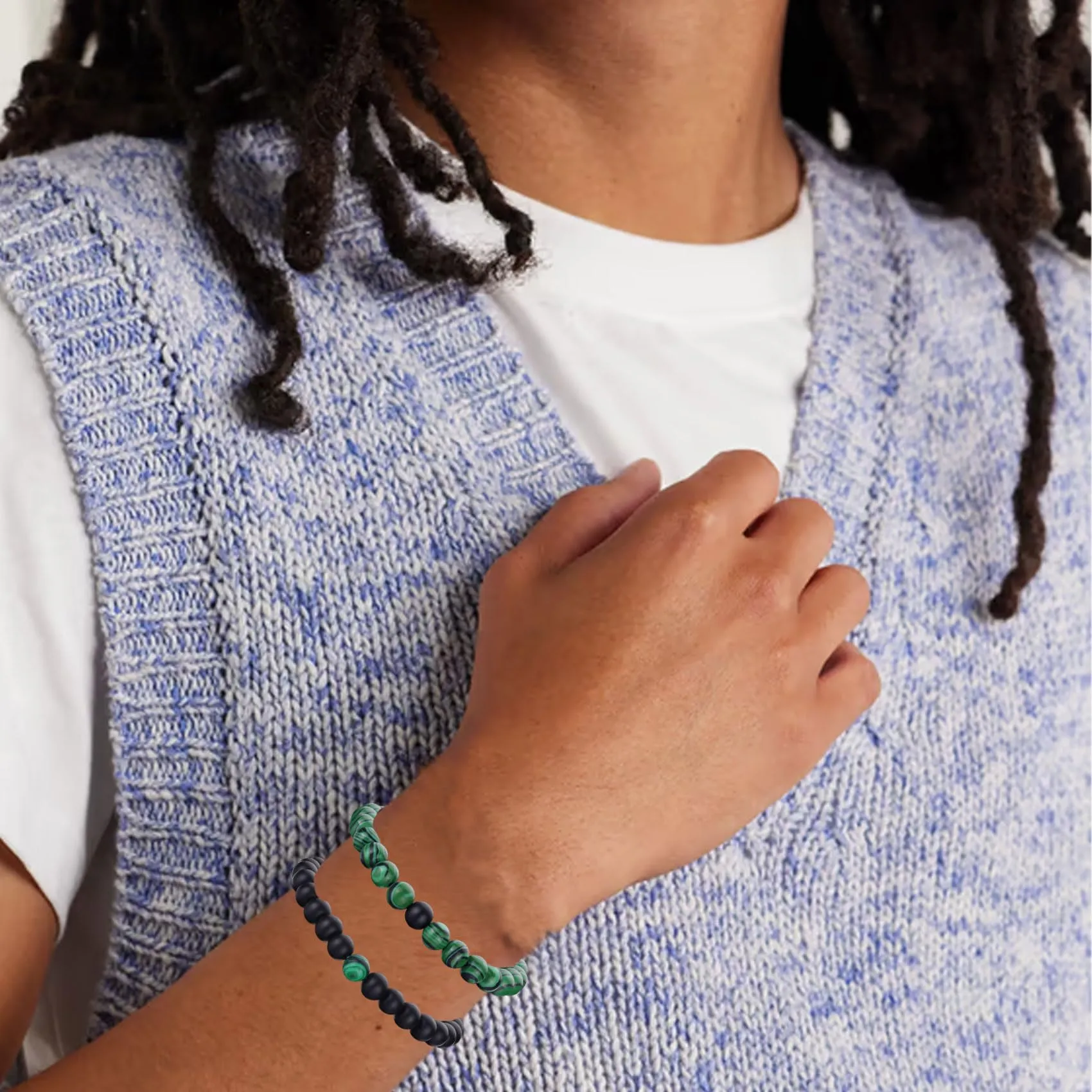 RANKEEF Bracciale Occhio di Tigre per Uomo 8MM Bracciale con Perline in Pietra Naturale Set Braccialetti Elasticizzati in Pietra Lavica Regolabile con Perline di Cristallo Nero per Uomo Donna Regali - immagine 6
