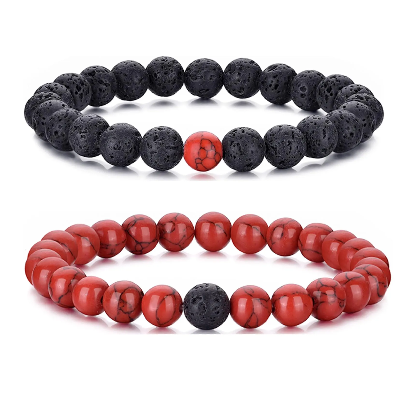 Occhio di Tigre Bracciale per Uomo e Donna con Perline di Cristallo Nero e Pietra Naturale, Regolabile e Elasticizzato - immagine 1