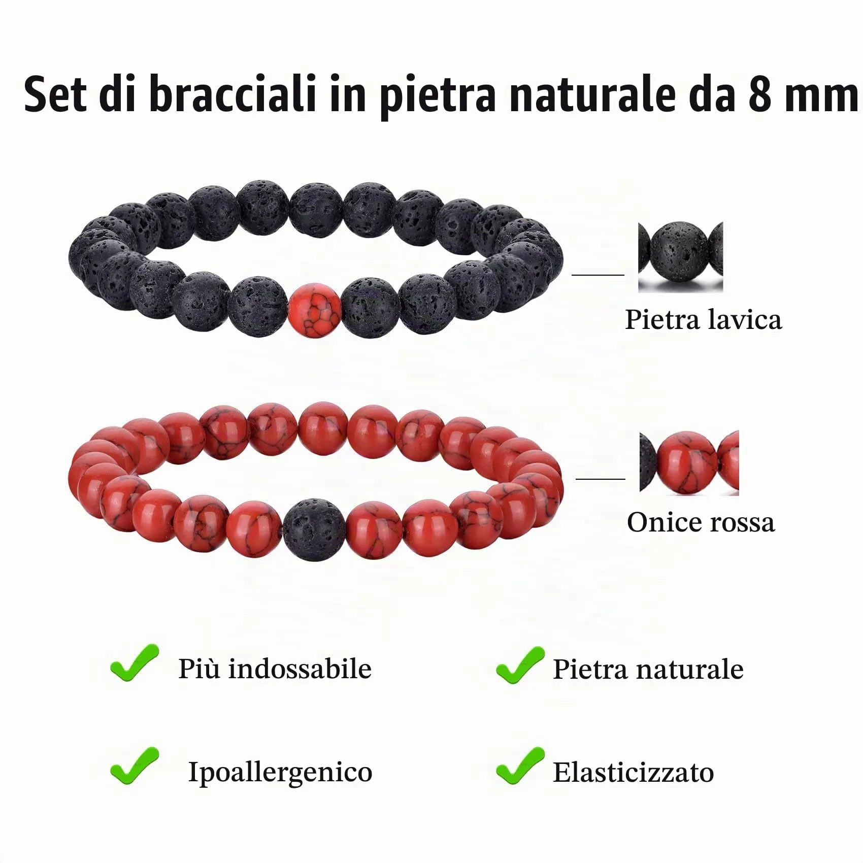 Occhio di Tigre Bracciale per Uomo e Donna con Perline di Cristallo Nero e Pietra Naturale, Regolabile e Elasticizzato - immagine 3