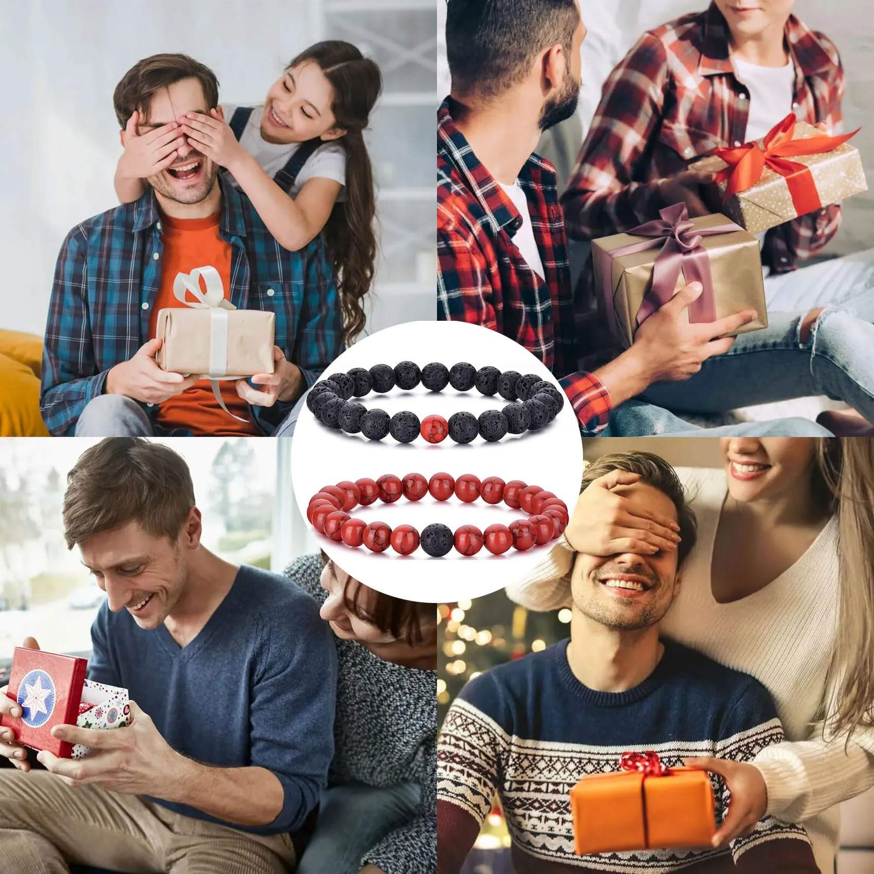 Occhio di Tigre Bracciale per Uomo e Donna con Perline di Cristallo Nero e Pietra Naturale, Regolabile e Elasticizzato - immagine 6