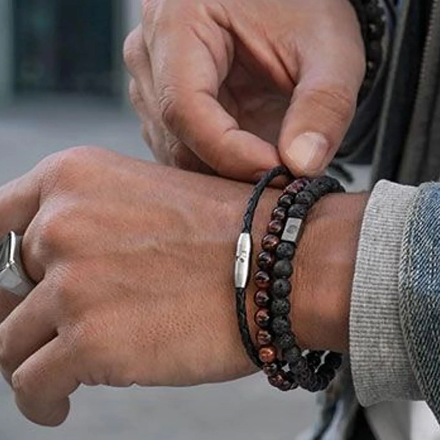 Occhio di Tigre Bracciale per Uomo e Donna con Perline di Cristallo Nero e Pietra Naturale, Regolabile e Elasticizzato - immagine 7