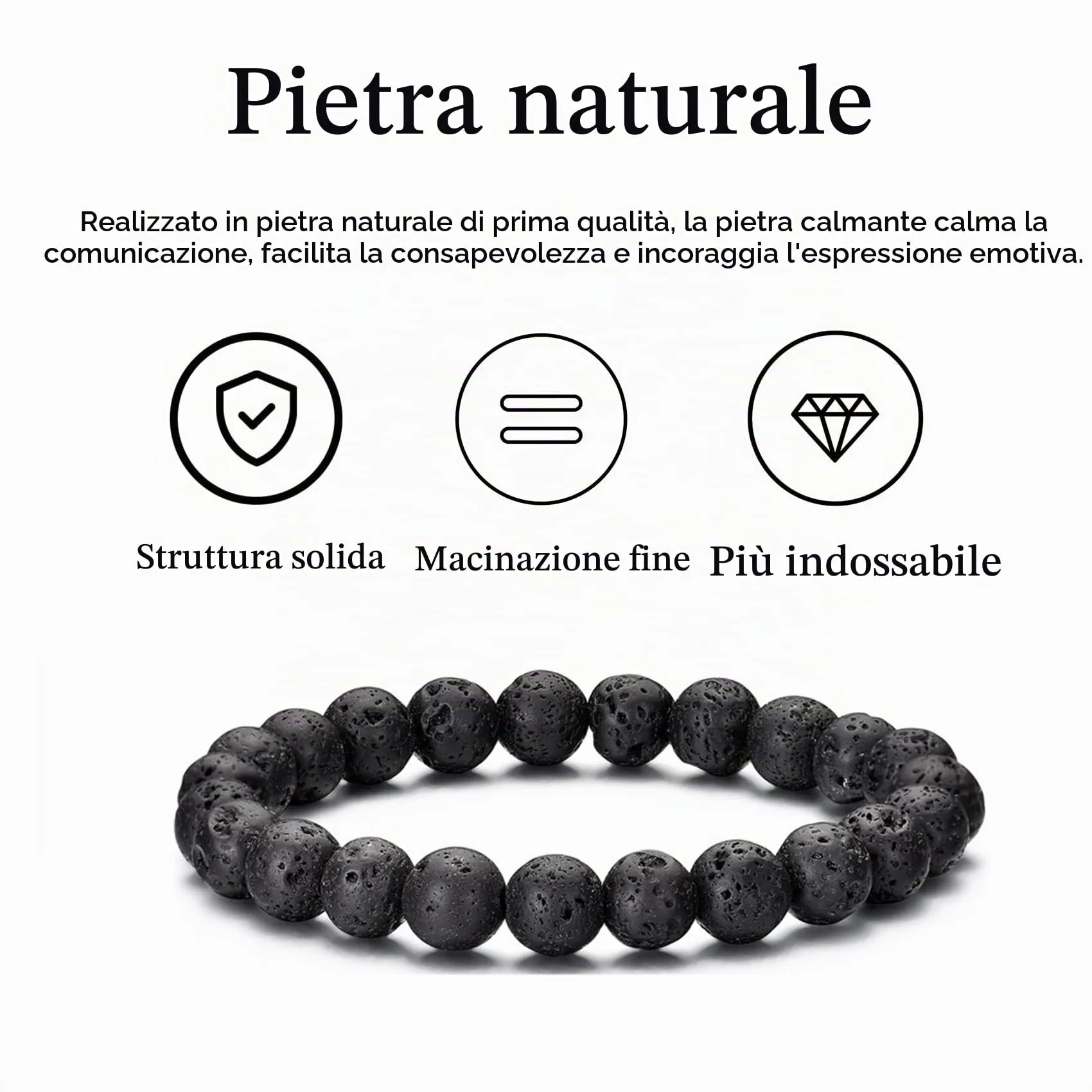 Bracciale Occhio di Tigre 8MM con Perline in Pietra Naturale e Lavica, Set Elasticizzato Regolabile con Cristallo Nero per Uomo Donna Regali - immagine 8