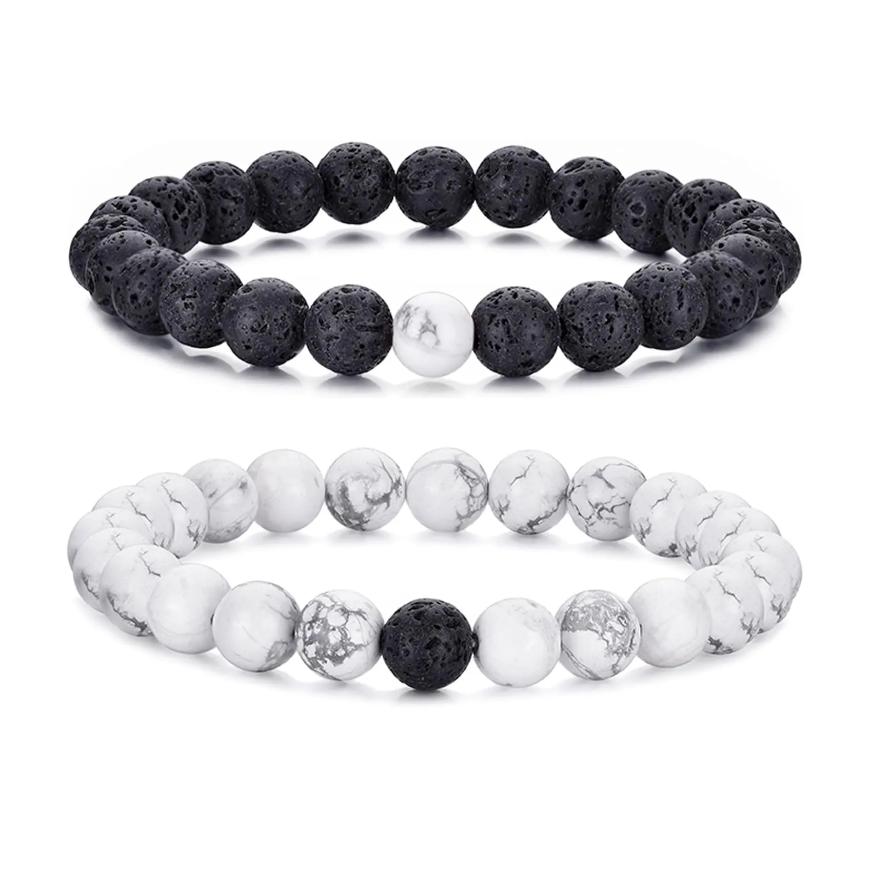 Bracciale Occhio di Tigre 8MM in Pietra Naturale e Lavica - Set Elasticizzato con Perline di Cristallo Nero per Uomo e Donna - immagine 1